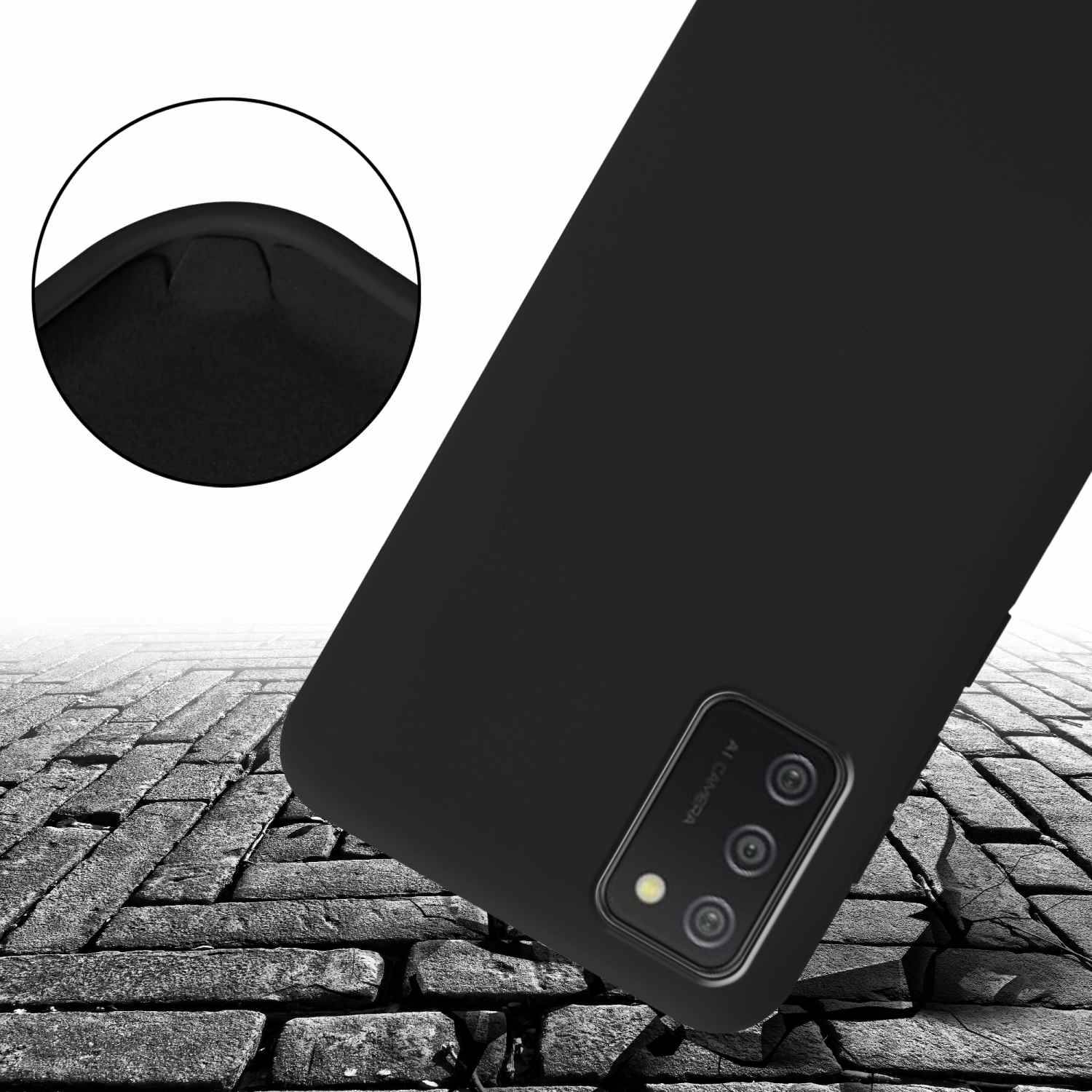 Cadorabo Schutzhülle für Samsung Galaxy A02s Hülle in Schwarz Handykette Etui längenverstellbar Kordel Band
