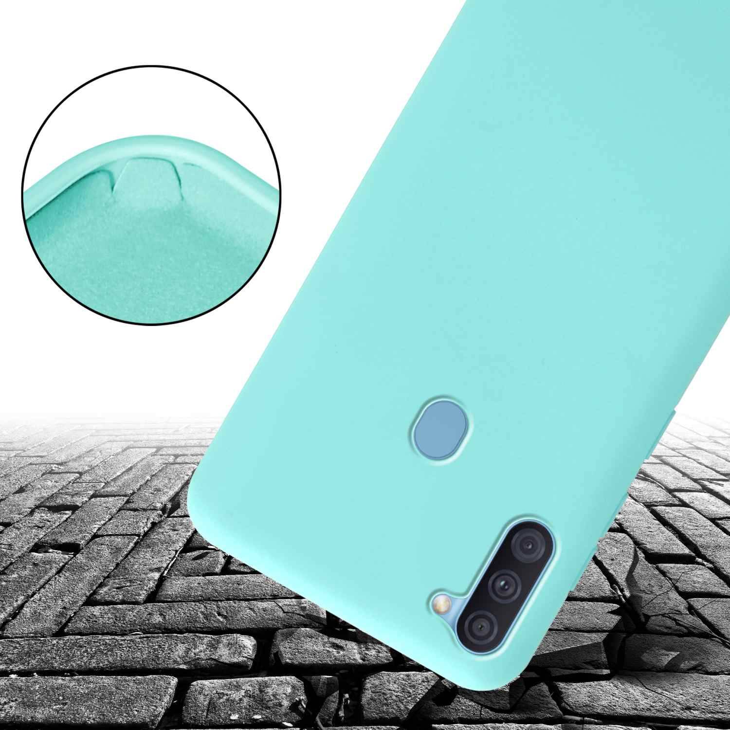 Cadorabo Schutzhülle für Samsung Galaxy A11 / M11 Hülle in Türkis Handykette Etui längenverstellbar Kordel Band