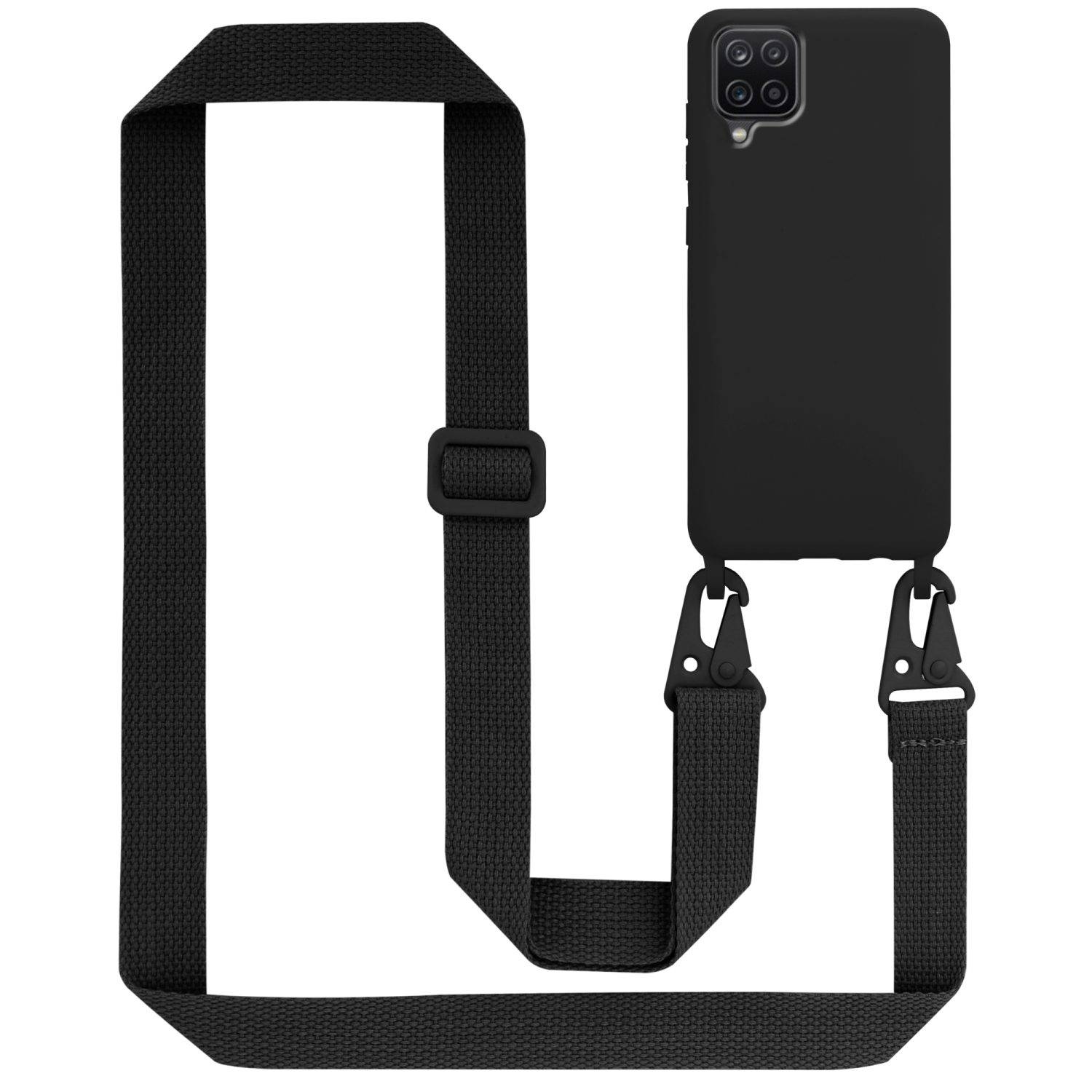 Cadorabo Schutzhülle für Samsung Galaxy A12 / M12 Hülle in Schwarz Handykette Etui längenverstellbar Kordel Band