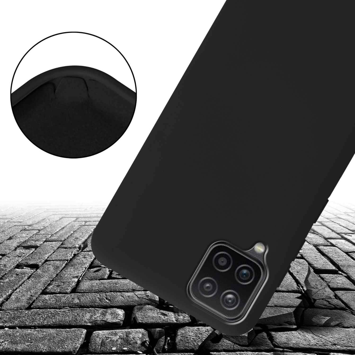Cadorabo Schutzhülle für Samsung Galaxy A12 / M12 Hülle in Schwarz Handykette Etui längenverstellbar Kordel Band