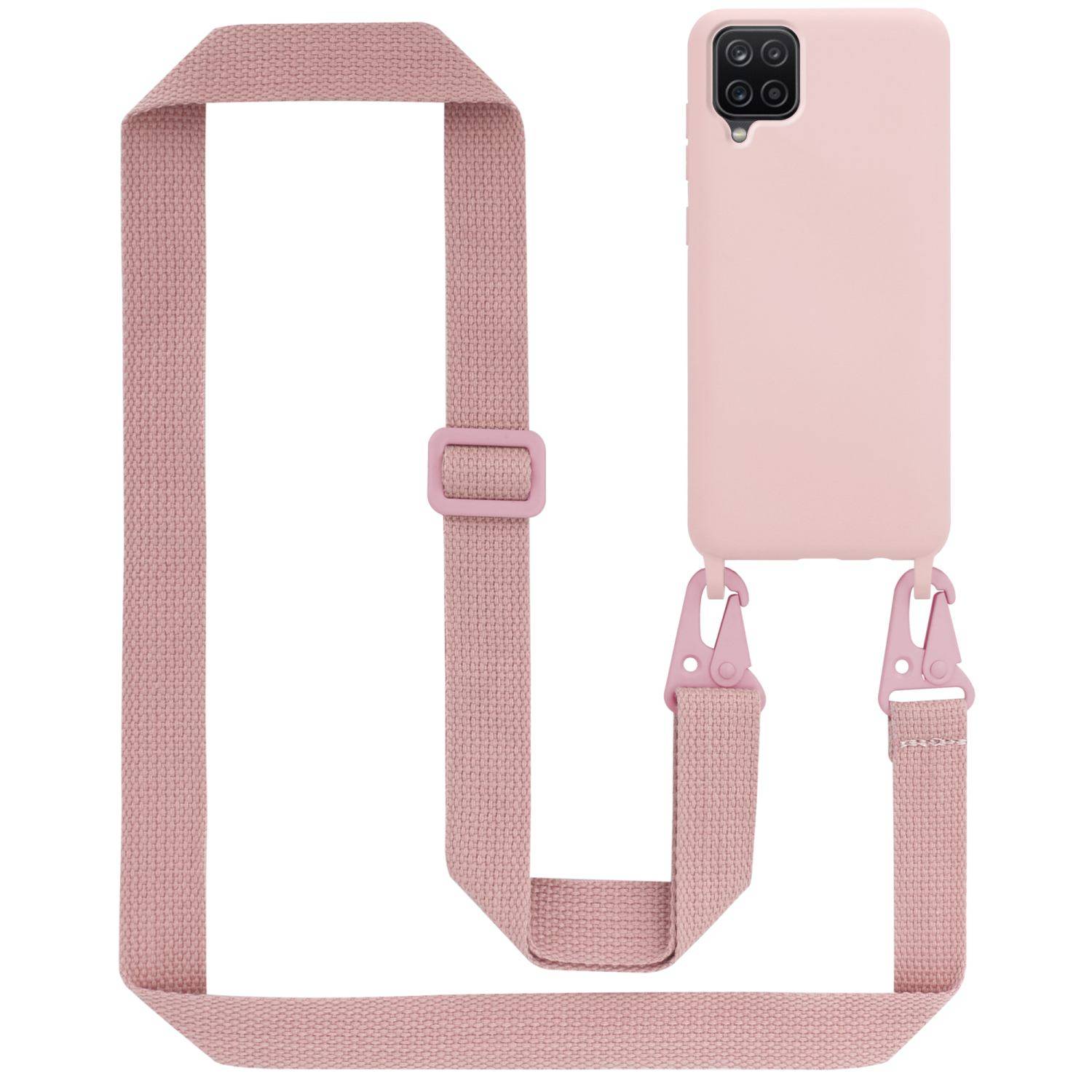 Cadorabo Schutzhülle für Samsung Galaxy A12 / M12 Hülle in Rosa Handykette Etui längenverstellbar Kordel Band