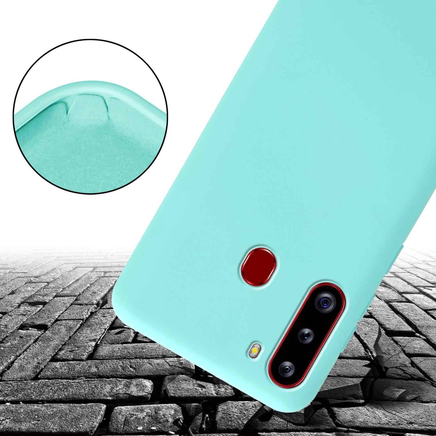 Cadorabo Schutzhülle für Samsung Galaxy A21 Hülle in Türkis Handykette Etui längenverstellbar Kordel Band
