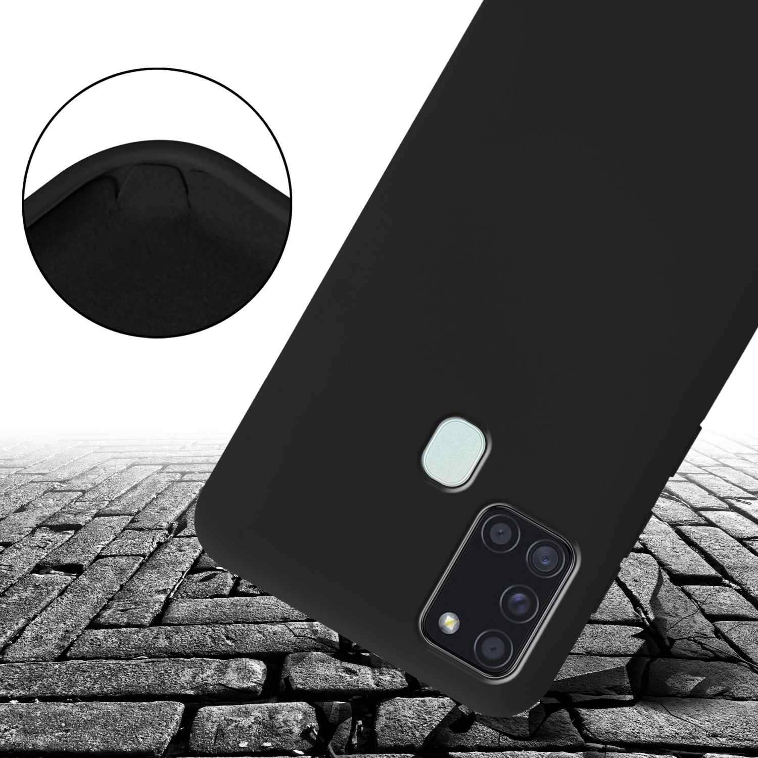 Cadorabo Schutzhülle für Samsung Galaxy A21s Hülle in Schwarz Handykette Etui längenverstellbar Kordel Band