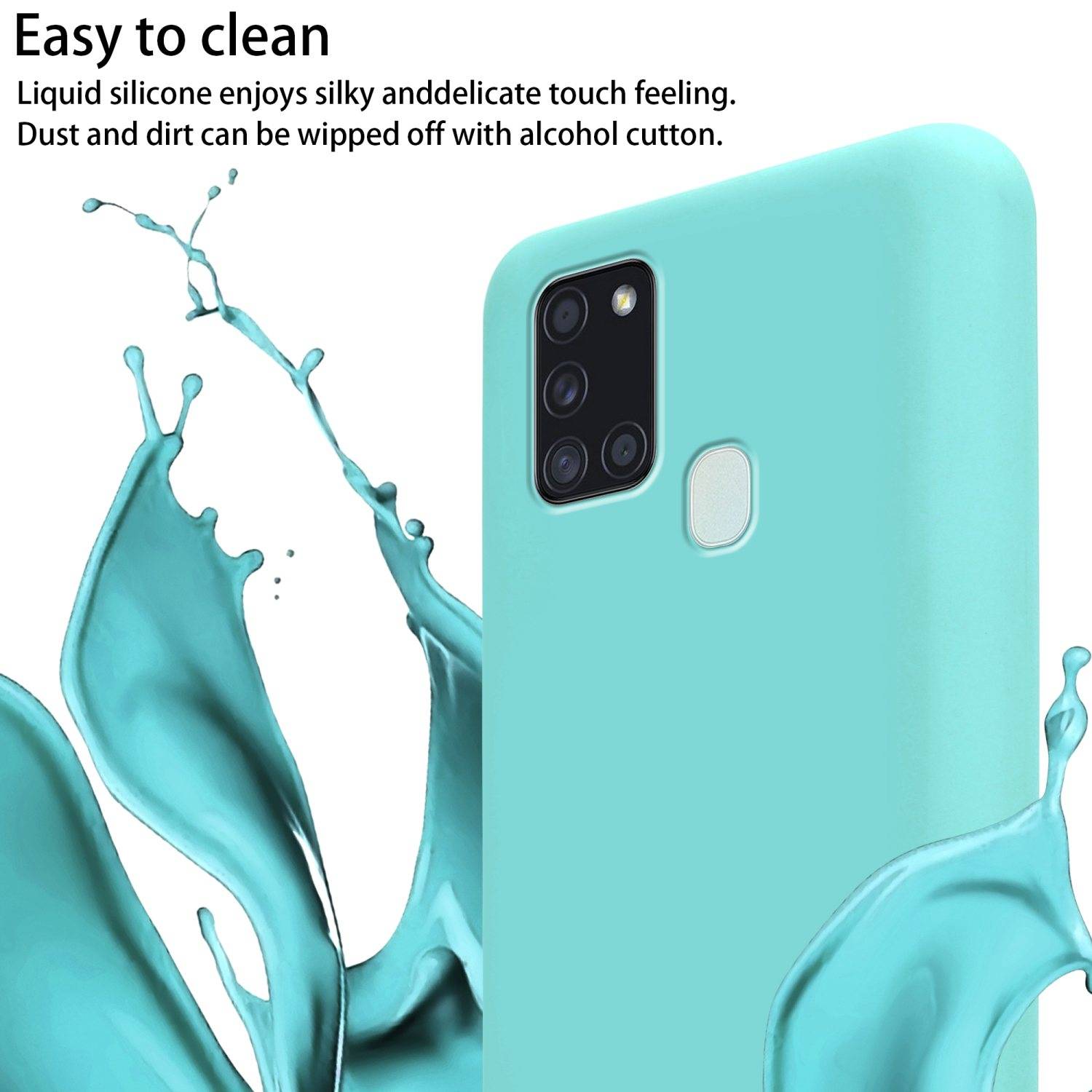 Cadorabo Schutzhülle für Samsung Galaxy A21s Hülle in Türkis Handykette Etui längenverstellbar Kordel Band
