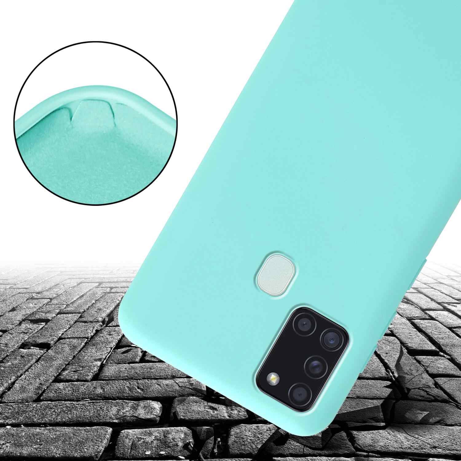 Cadorabo Schutzhülle für Samsung Galaxy A21s Hülle in Türkis Handykette Etui längenverstellbar Kordel Band