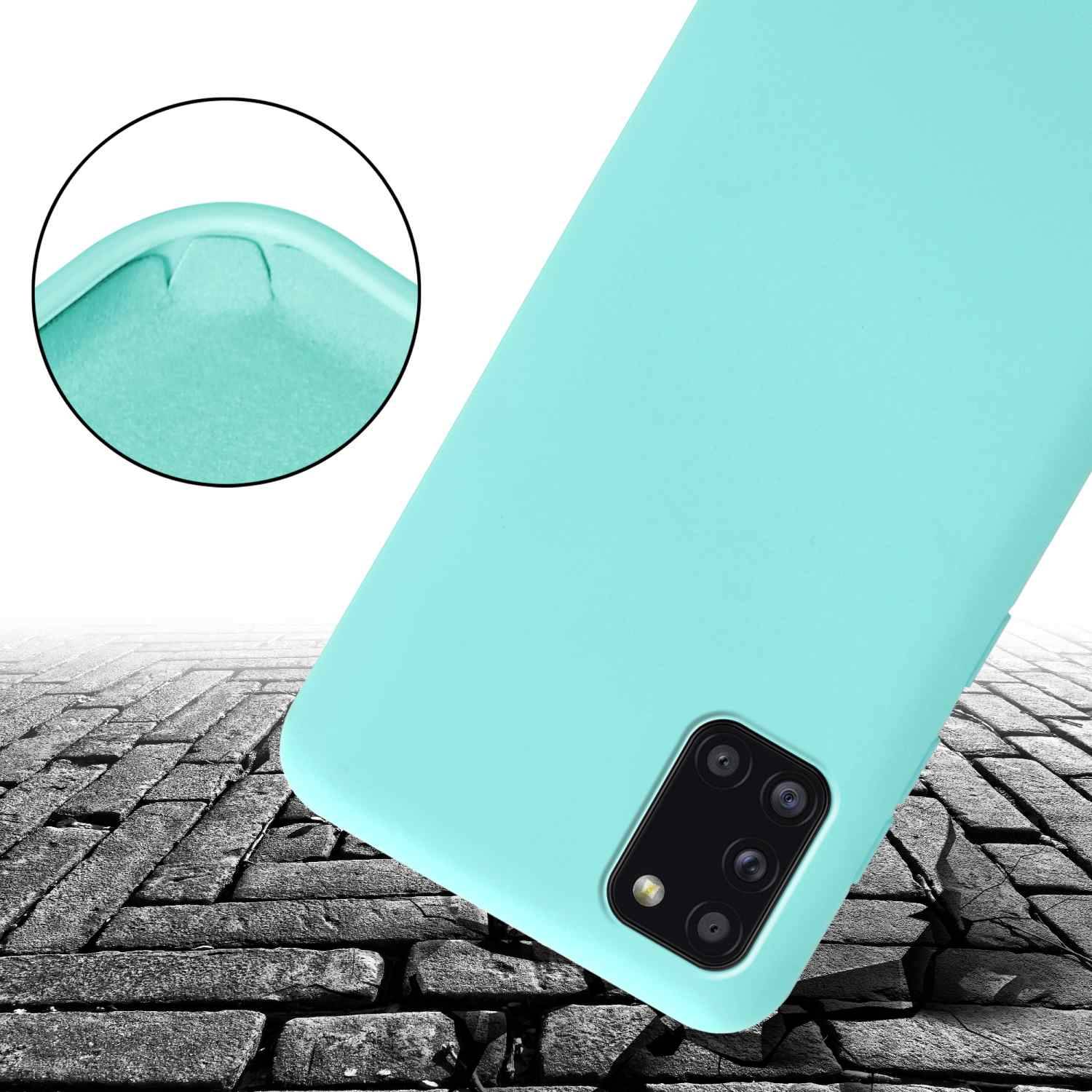 Cadorabo Schutzhülle für Samsung Galaxy A31 Hülle in Türkis Handykette Etui längenverstellbar Kordel Band