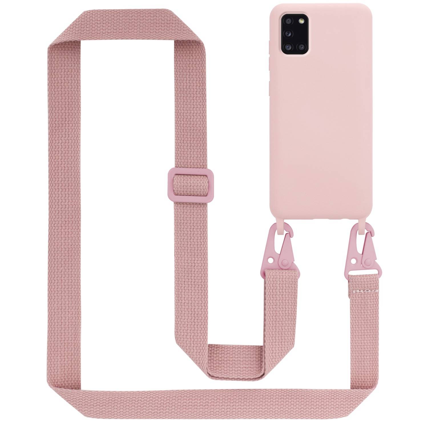 Cadorabo Schutzhülle für Samsung Galaxy A31 Hülle in Rosa Handykette Etui längenverstellbar Kordel Band