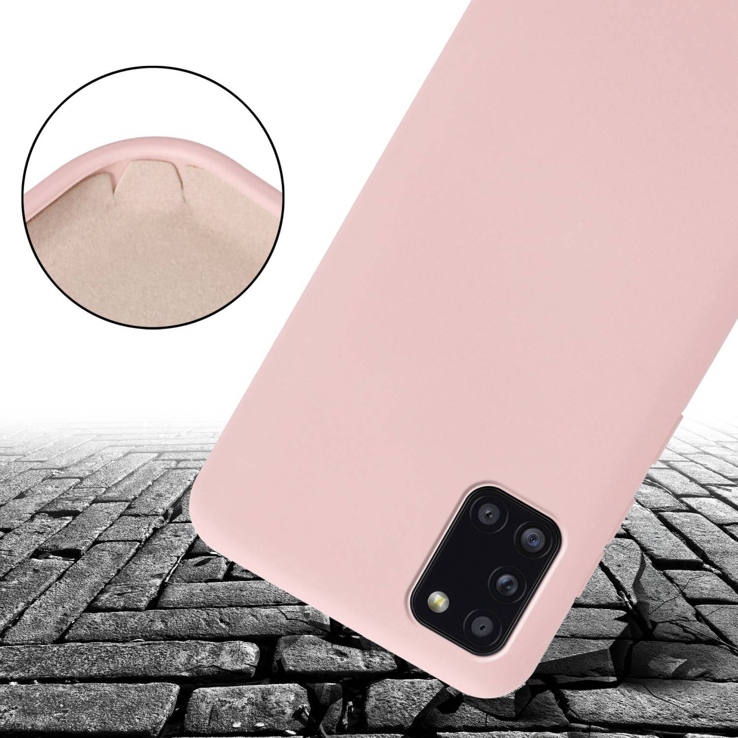 Cadorabo Schutzhülle für Samsung Galaxy A31 Hülle in Rosa Handykette Etui längenverstellbar Kordel Band