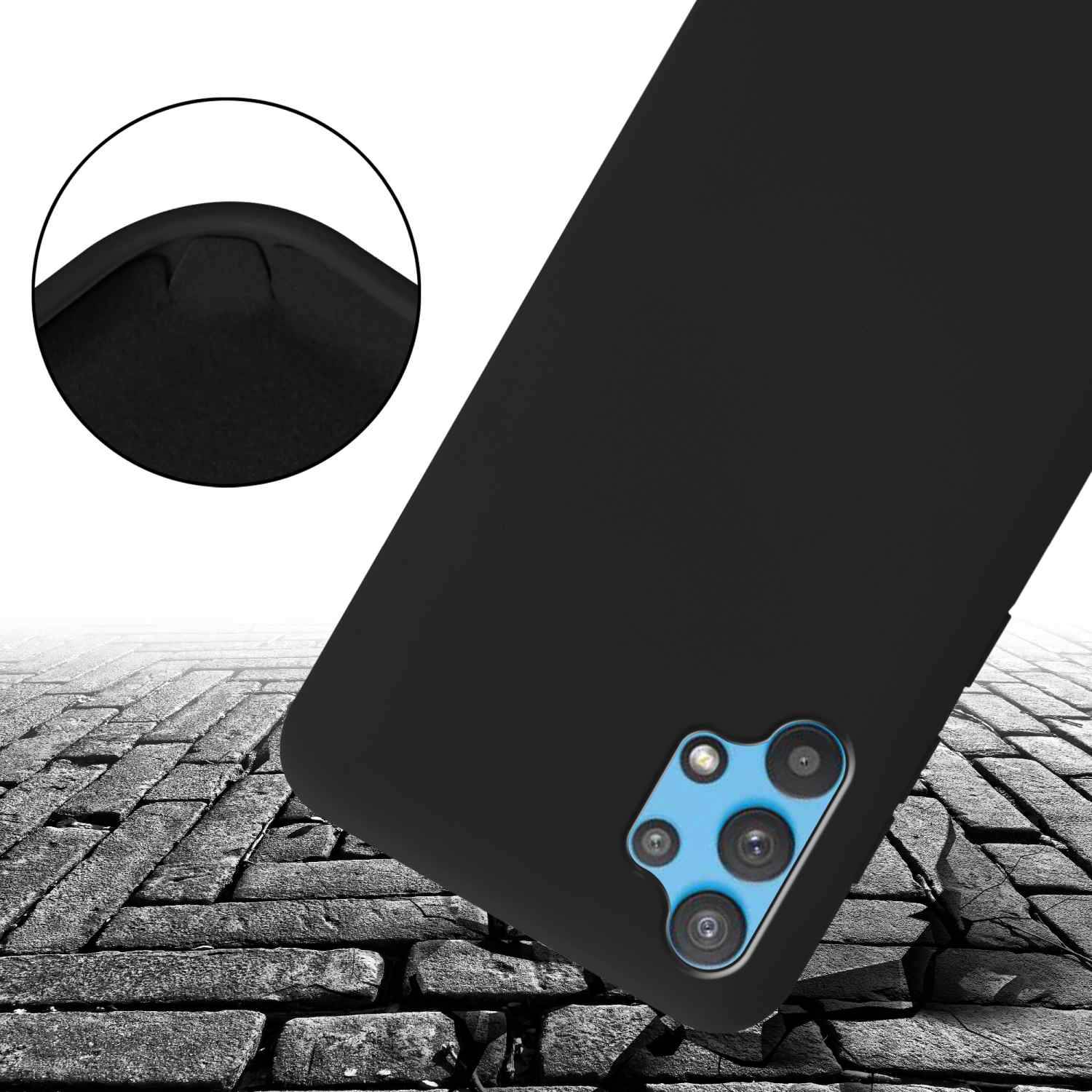 Cadorabo Schutzhülle für Samsung Galaxy A32 4G Hülle in Schwarz Handykette Etui längenverstellbar Kordel Band