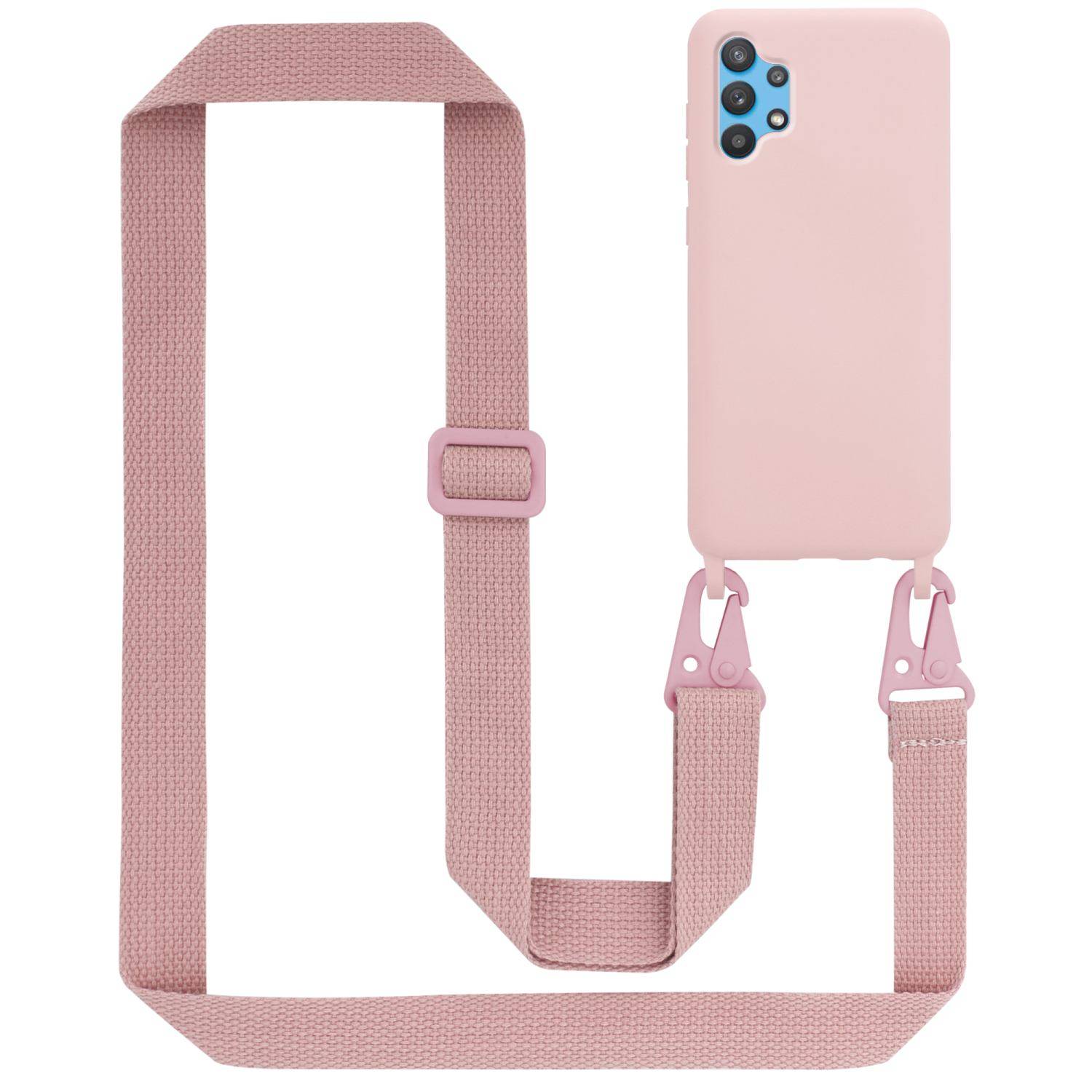 Cadorabo Schutzhülle für Samsung Galaxy A32 4G Hülle in Rosa Handykette Etui längenverstellbar Kordel Band