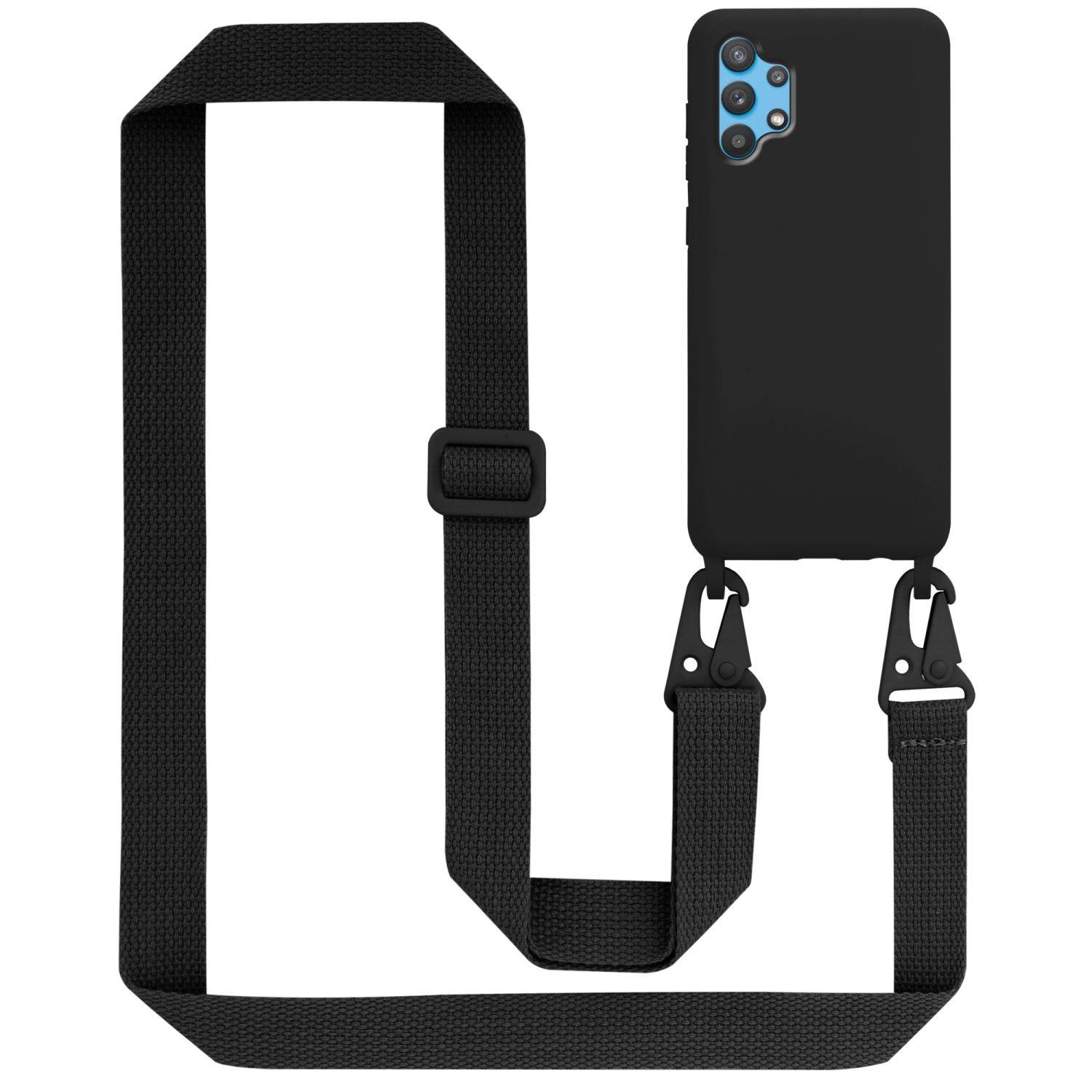 Cadorabo Schutzhülle für Samsung Galaxy A32 5G Hülle in Schwarz Handykette Etui längenverstellbar Kordel Band