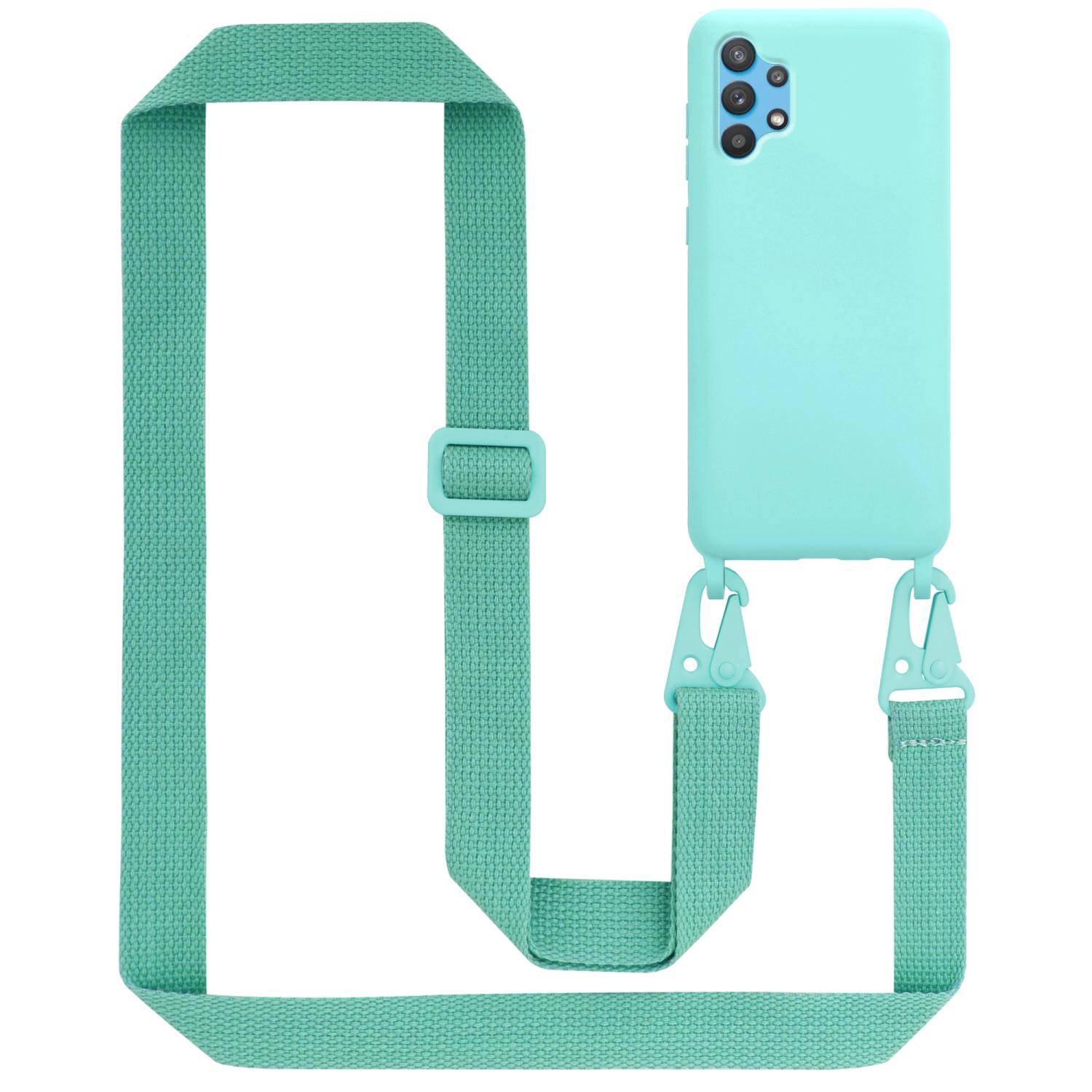 Cadorabo Schutzhülle für Samsung Galaxy A32 5G Hülle in Türkis Handykette Etui längenverstellbar Kordel Band