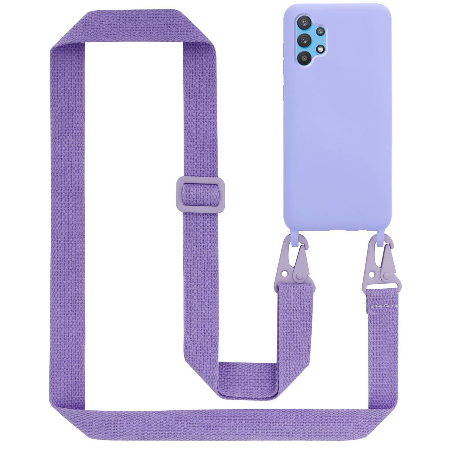 Cadorabo Schutzhülle für Samsung Galaxy A32 5G Hülle in Lila Handykette Etui längenverstellbar Kordel Band