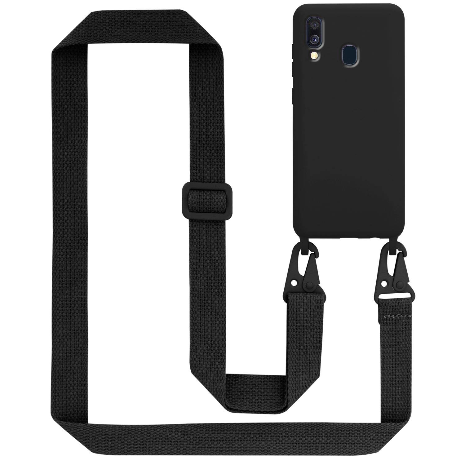 Cadorabo Schutzhülle für Samsung Galaxy A40 Hülle in Schwarz Handykette Etui längenverstellbar Kordel Band