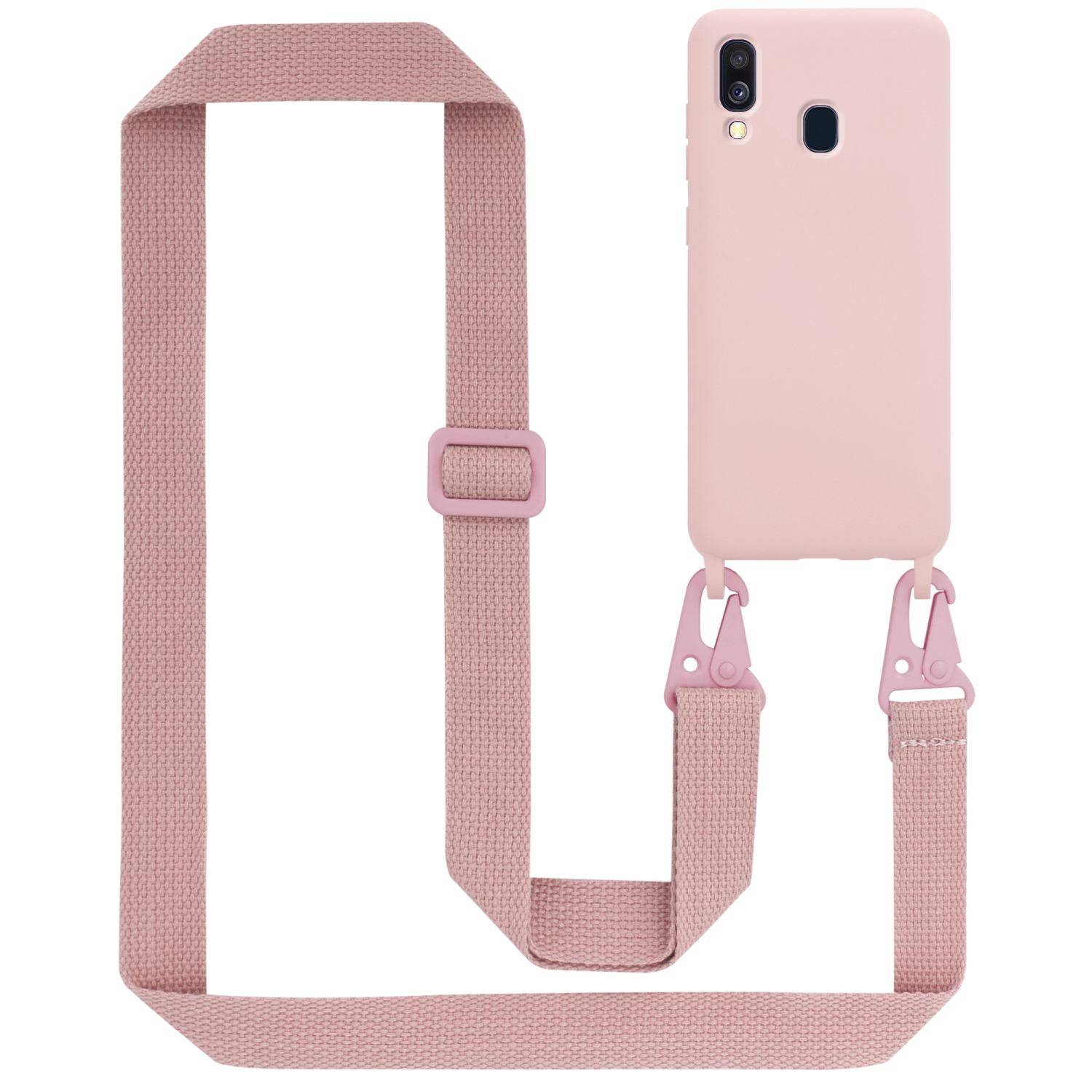 Cadorabo Schutzhülle für Samsung Galaxy A40 Hülle in Rosa Handykette Etui längenverstellbar Kordel Band