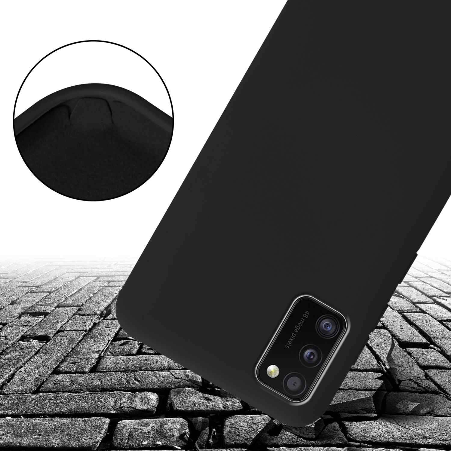 Cadorabo Schutzhülle für Samsung Galaxy A41 Hülle in Schwarz Handykette Etui längenverstellbar Kordel Band