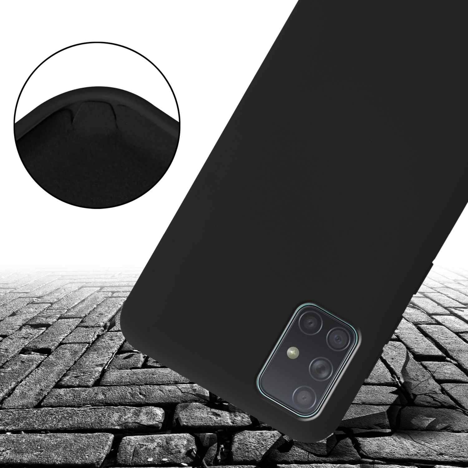 Cadorabo Schutzhülle für Samsung Galaxy A71 4G Hülle in Schwarz Handykette Etui längenverstellbar Kordel Band