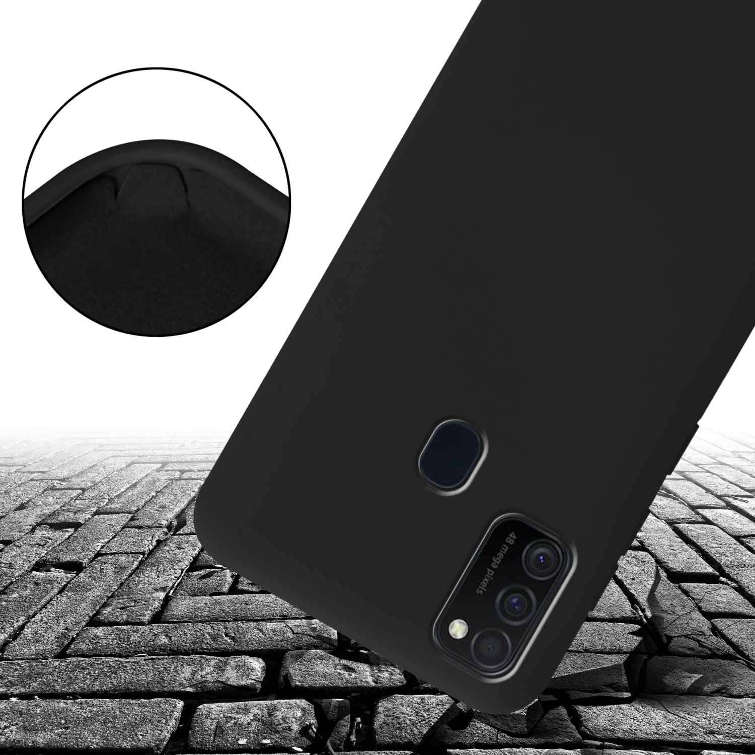 Cadorabo Schutzhülle für Samsung Galaxy M21 / M30s Hülle in Schwarz Handykette Etui längenverstellbar Kordel Band