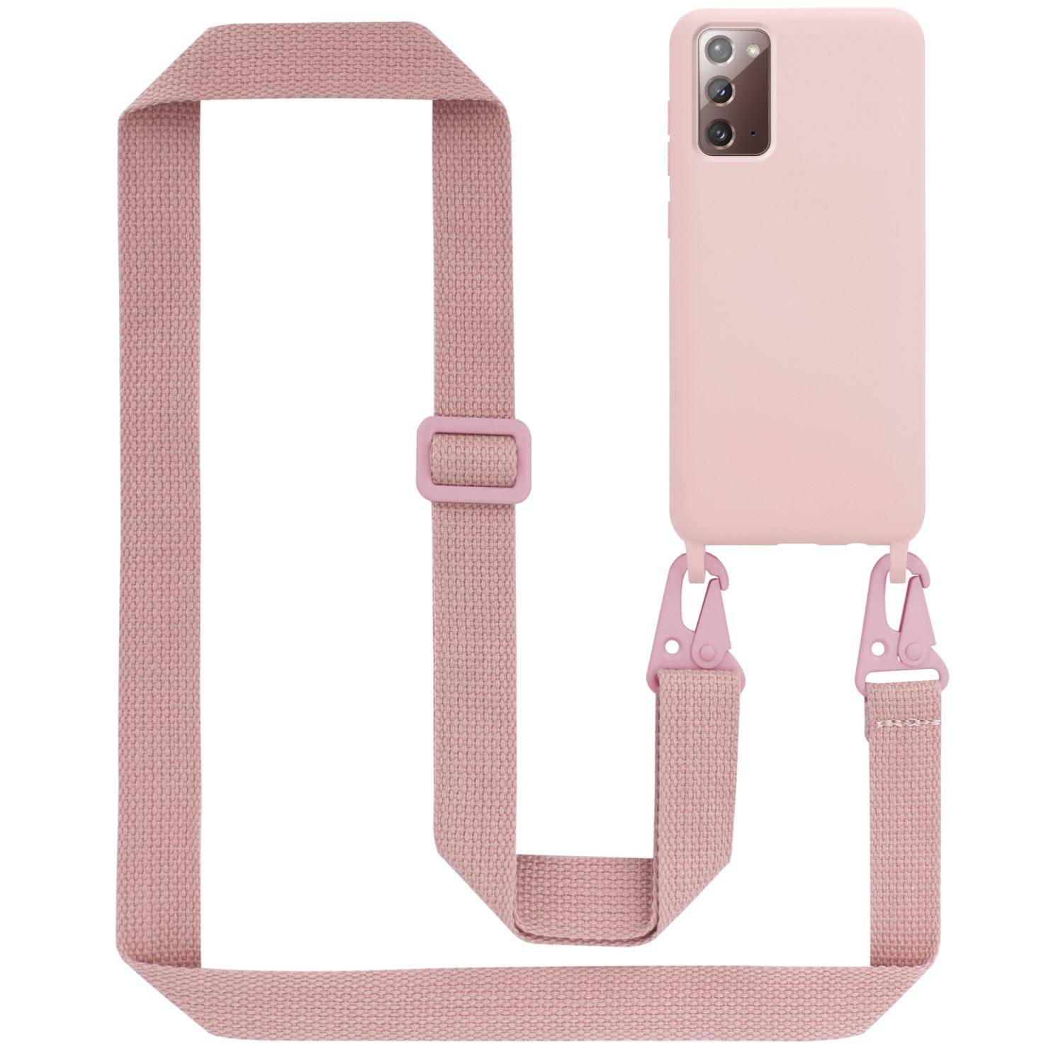 Cadorabo Schutzhülle für Samsung Galaxy NOTE 20 Hülle in Rosa Handykette Etui längenverstellbar Kordel Band