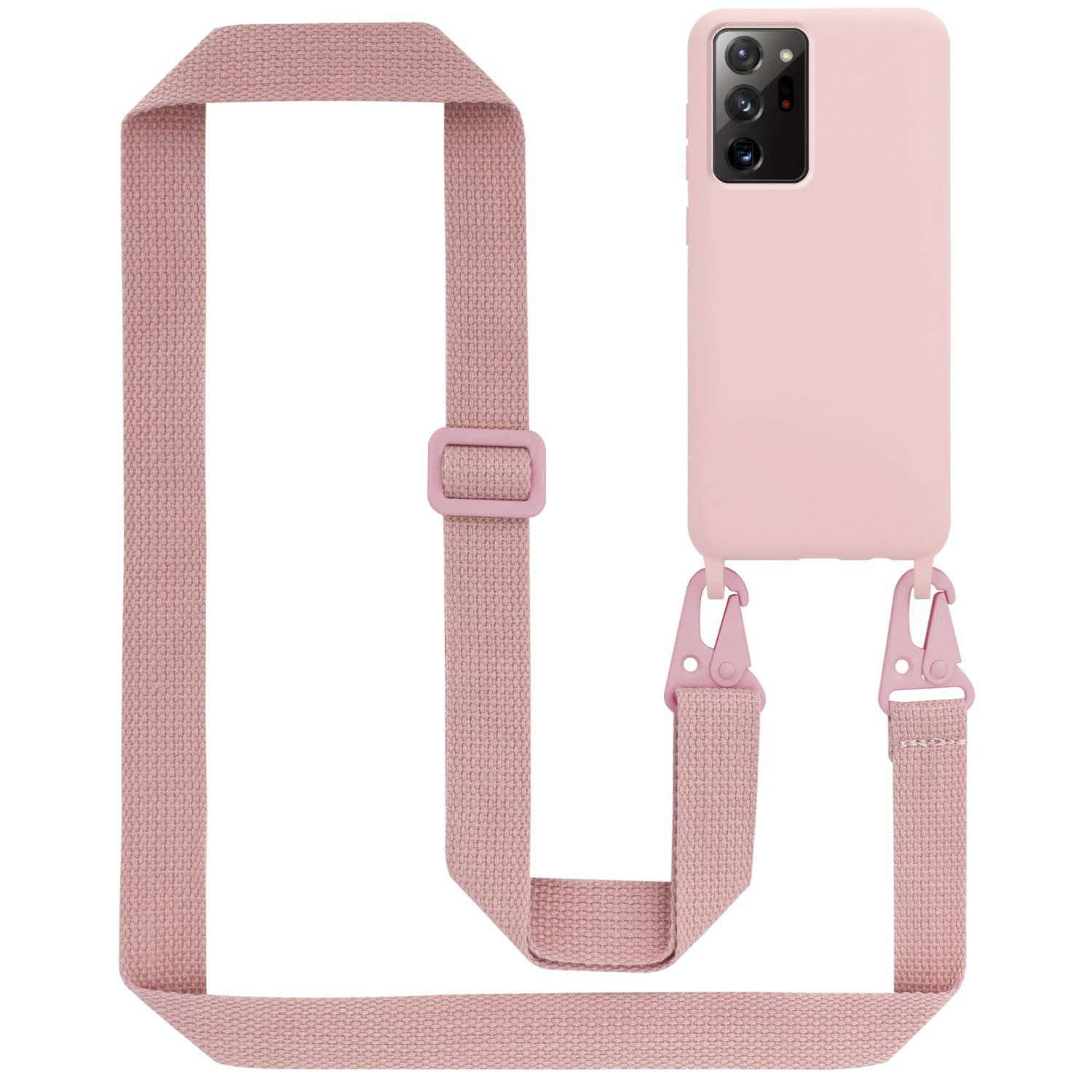 Cadorabo Schutzhülle für Samsung Galaxy NOTE 20 PLUS Hülle in Rosa Handykette Etui längenverstellbar Kordel Band