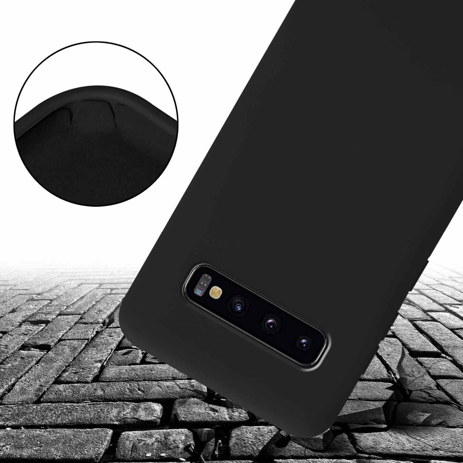 Cadorabo Schutzhülle für Samsung Galaxy S10 PLUS Hülle in Schwarz Handykette Etui längenverstellbar Kordel Band