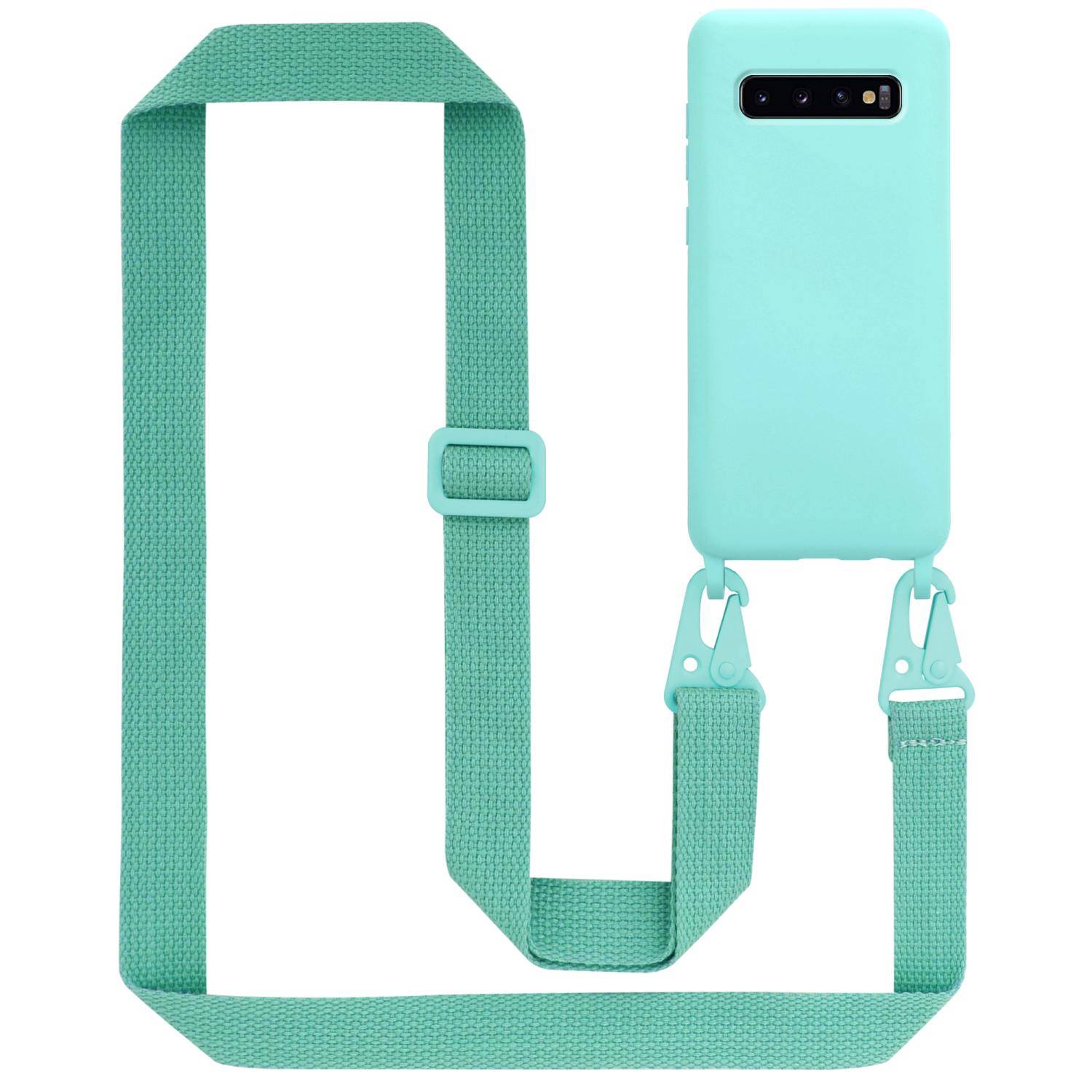 Cadorabo Schutzhülle für Samsung Galaxy S10 PLUS Hülle in Türkis Handykette Etui längenverstellbar Kordel Band