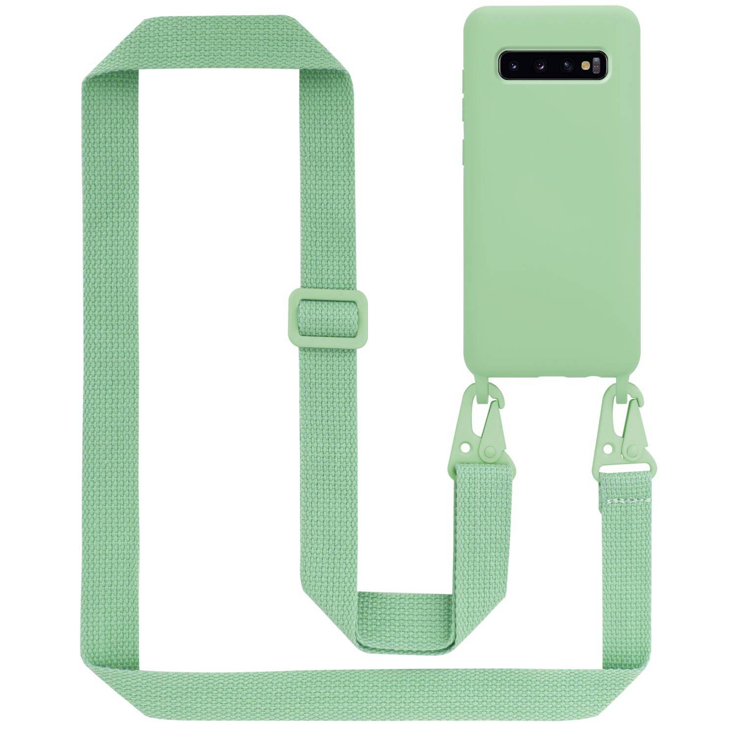 Cadorabo Schutzhülle für Samsung Galaxy S10 PLUS Hülle in Grün Handykette Etui längenverstellbar Kordel Band