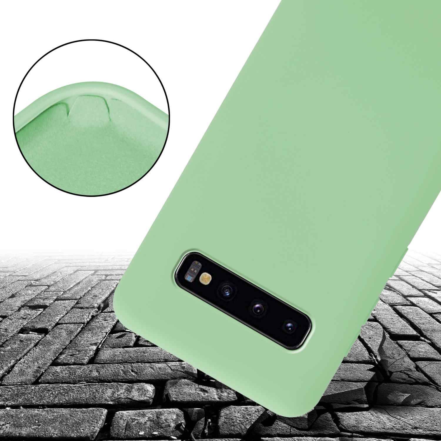 Cadorabo Schutzhülle für Samsung Galaxy S10 PLUS Hülle in Grün Handykette Etui längenverstellbar Kordel Band