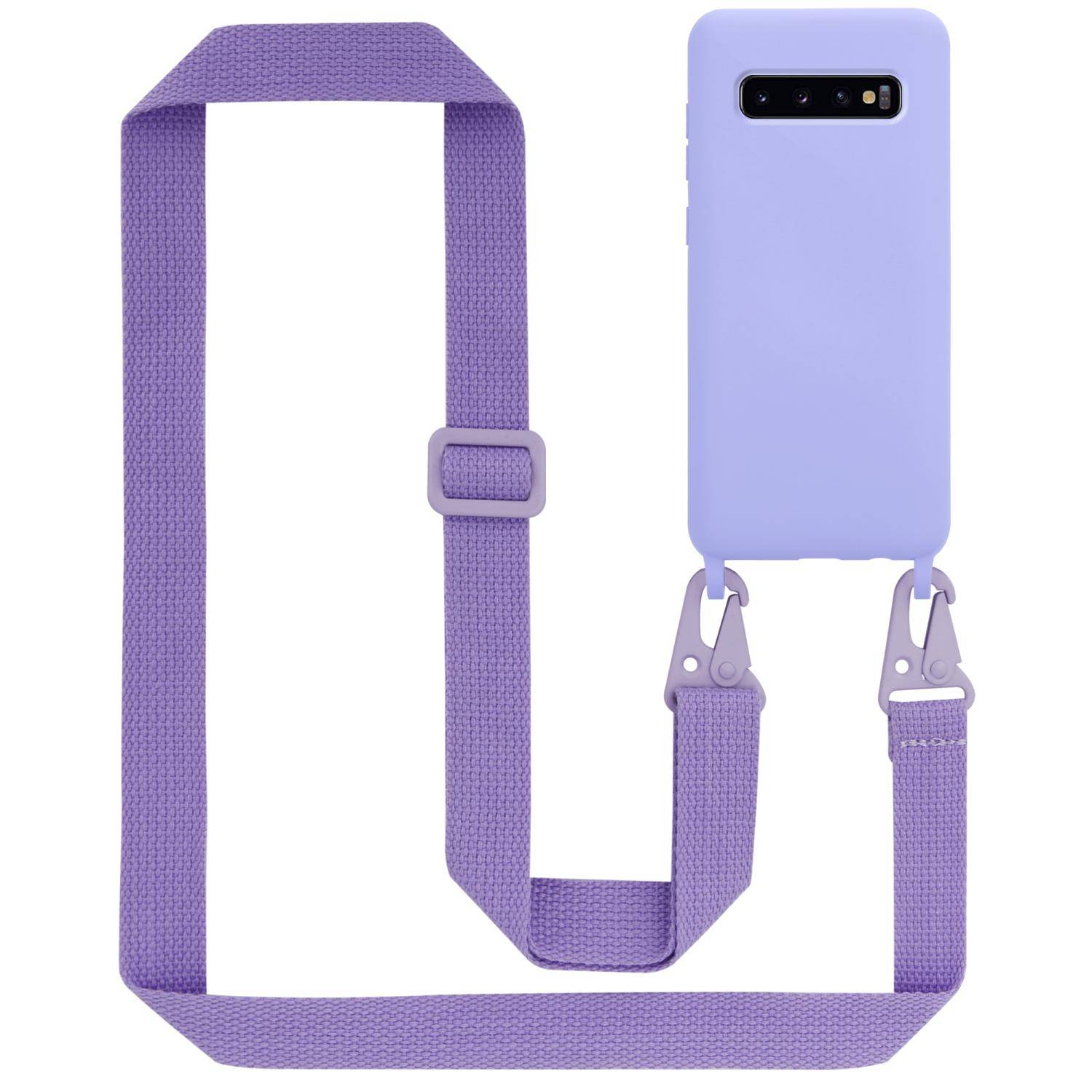 Cadorabo Schutzhülle für Samsung Galaxy S10 PLUS Hülle in Lila Handykette Etui längenverstellbar Kordel Band