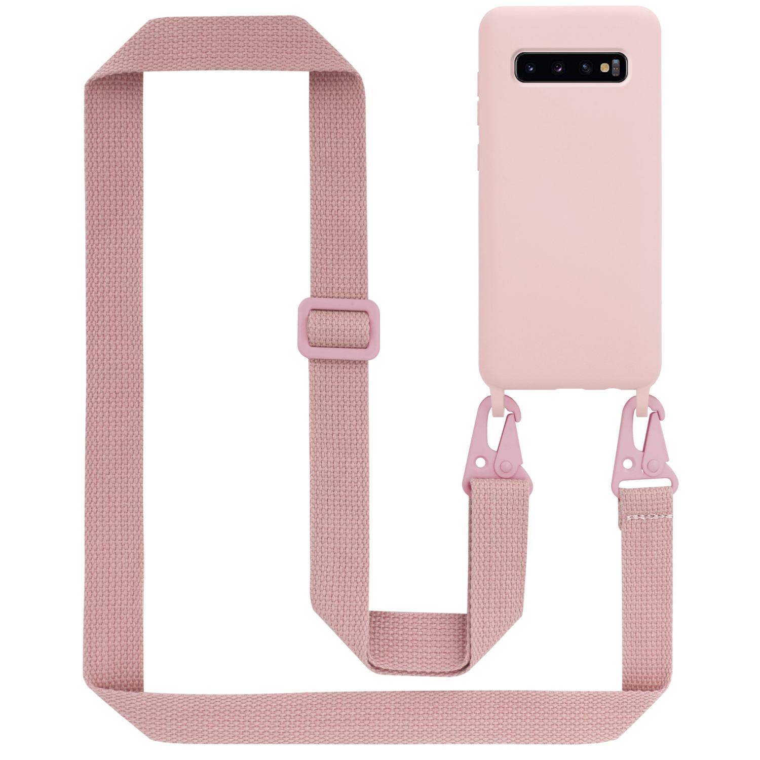 Cadorabo Schutzhülle für Samsung Galaxy S10 PLUS Hülle in Rosa Handykette Etui längenverstellbar Kordel Band