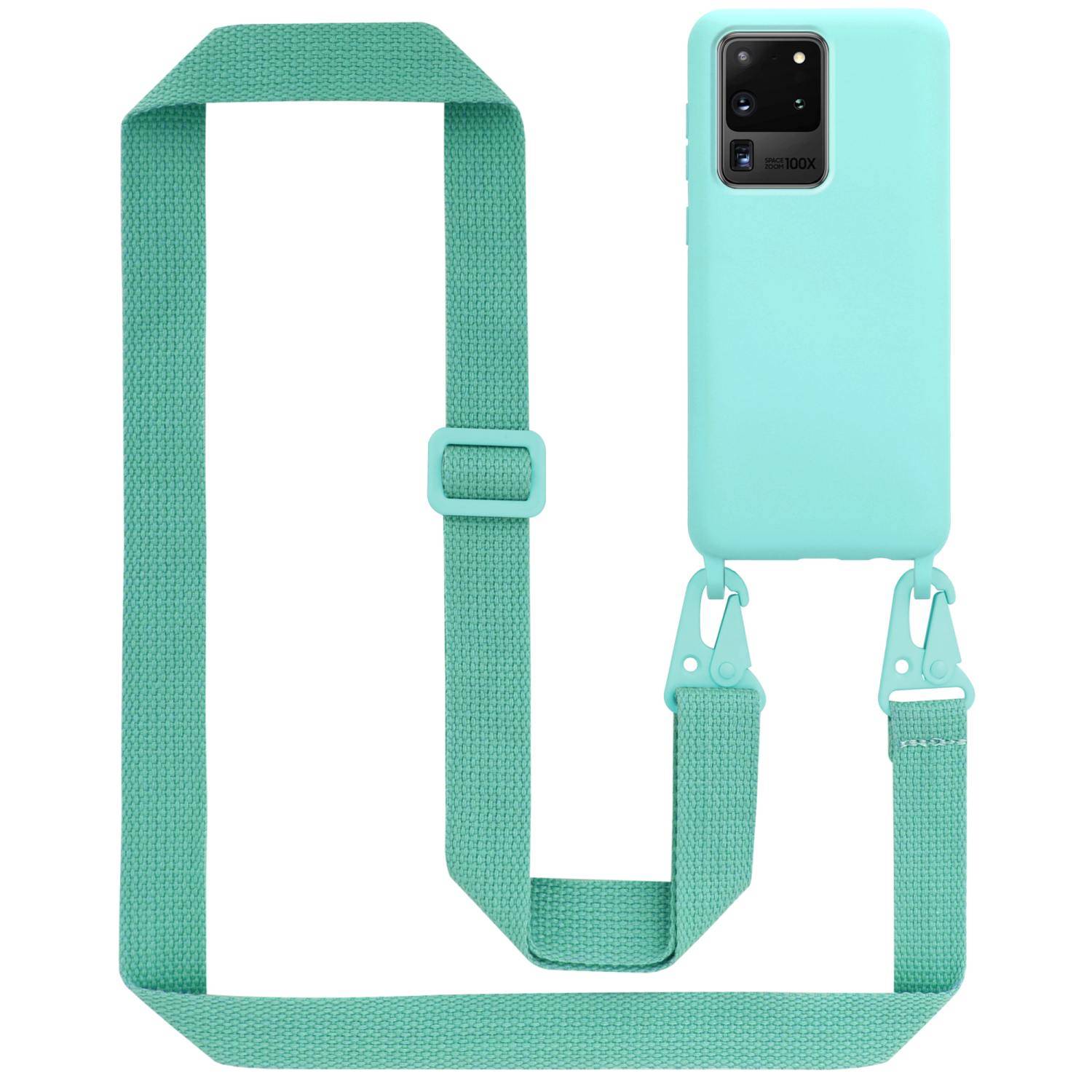 Cadorabo Schutzhülle für Samsung Galaxy S20 ULTRA Hülle in Türkis Handykette Etui längenverstellbar Kordel Band