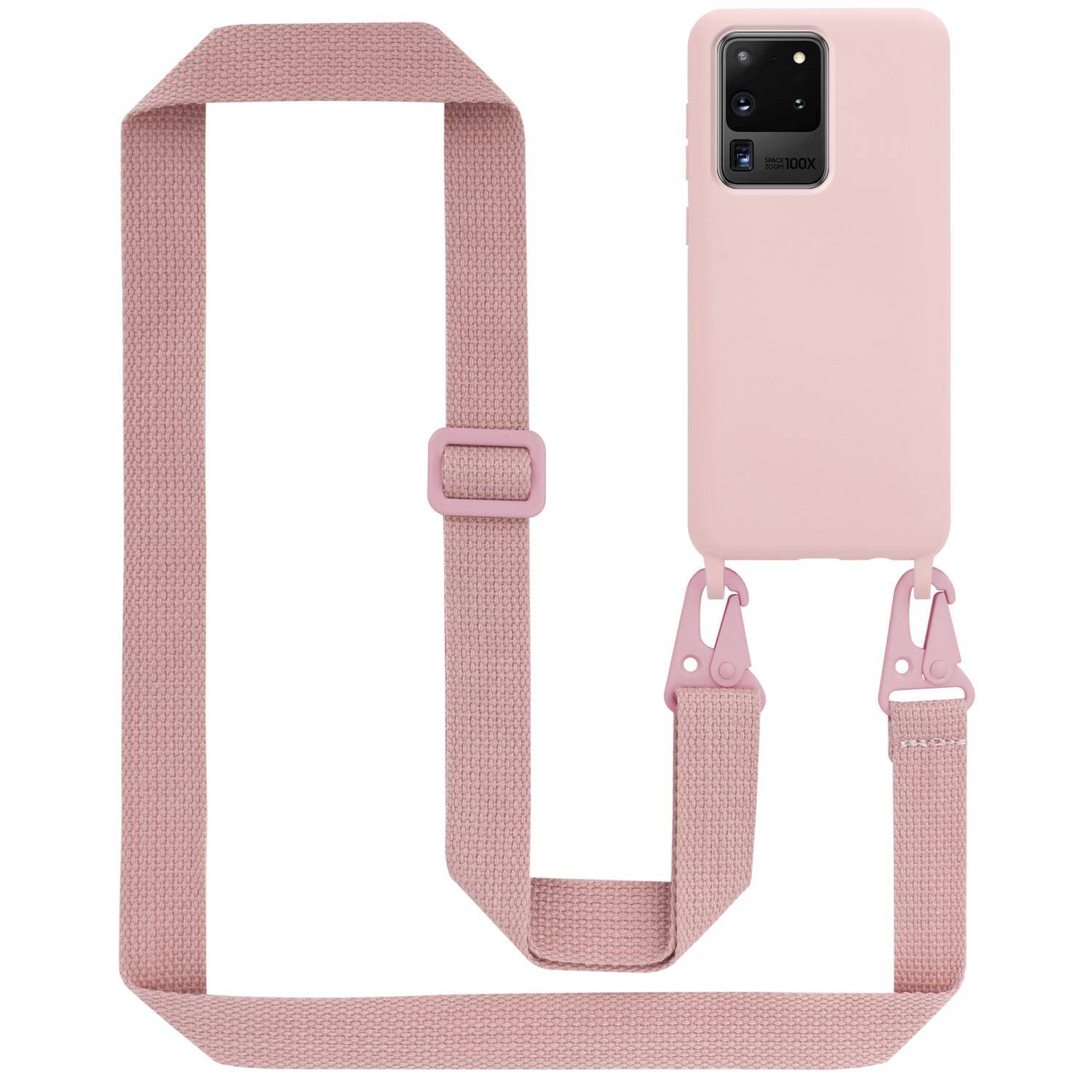 Cadorabo Schutzhülle für Samsung Galaxy S20 ULTRA Hülle in Rosa Handykette Etui längenverstellbar Kordel Band