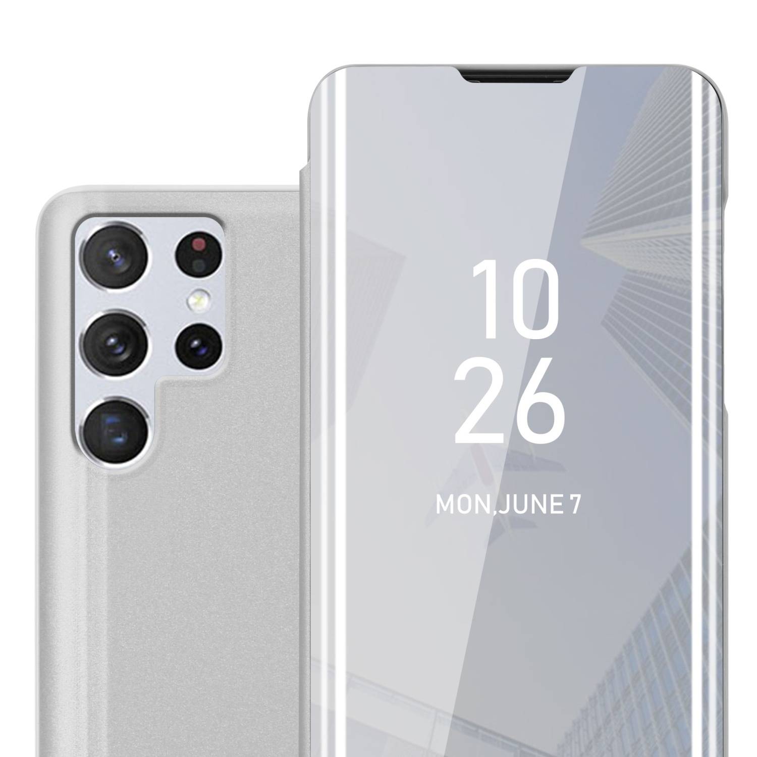 Cadorabo Handyhülle für Samsung Galaxy S22 ULTRA in Silber Cover Backcover Schutzhülle Book Case Booklet