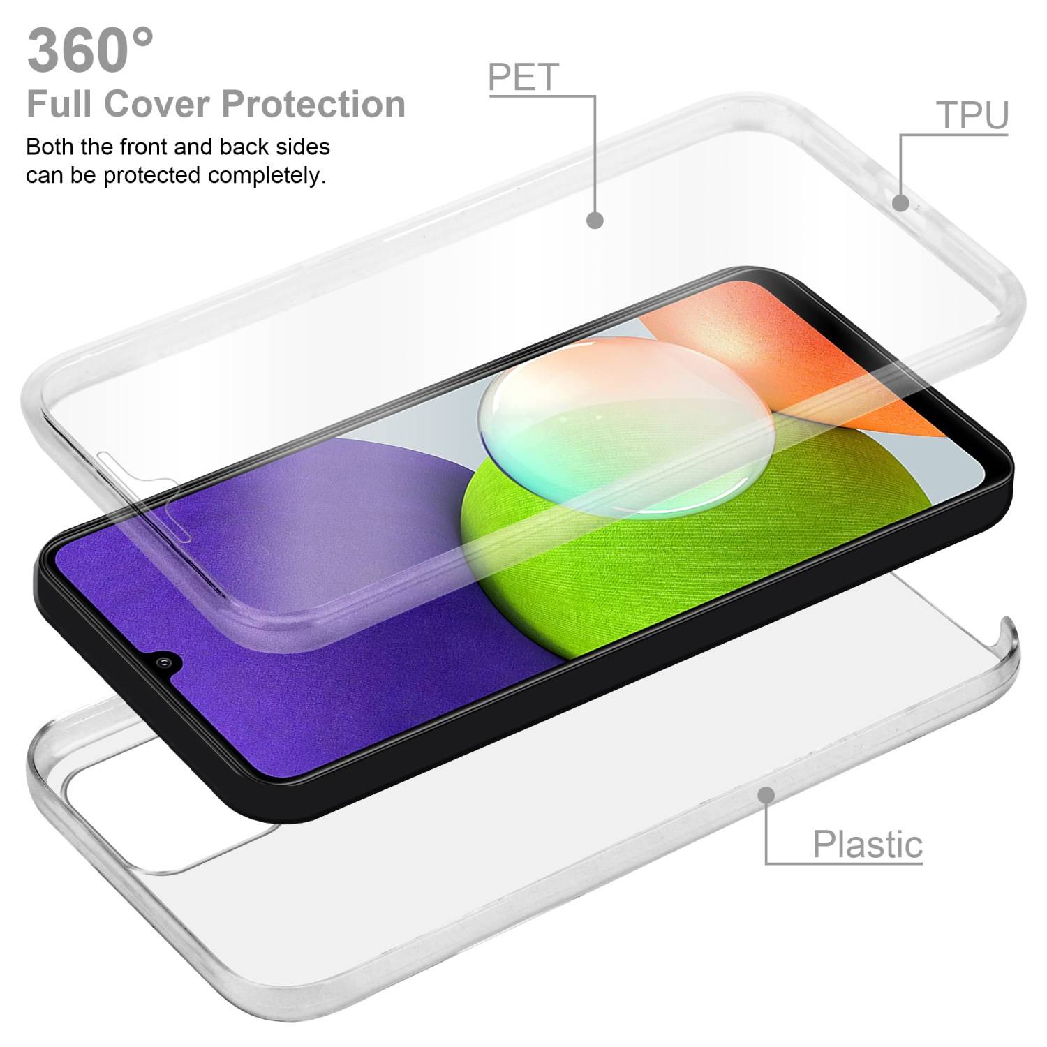 Cadorabo Schutzhülle für Samsung Galaxy A22 4G / M22 / M32 4G Hülle in Transparent 360° Etui Full Body Handyhülle Cover