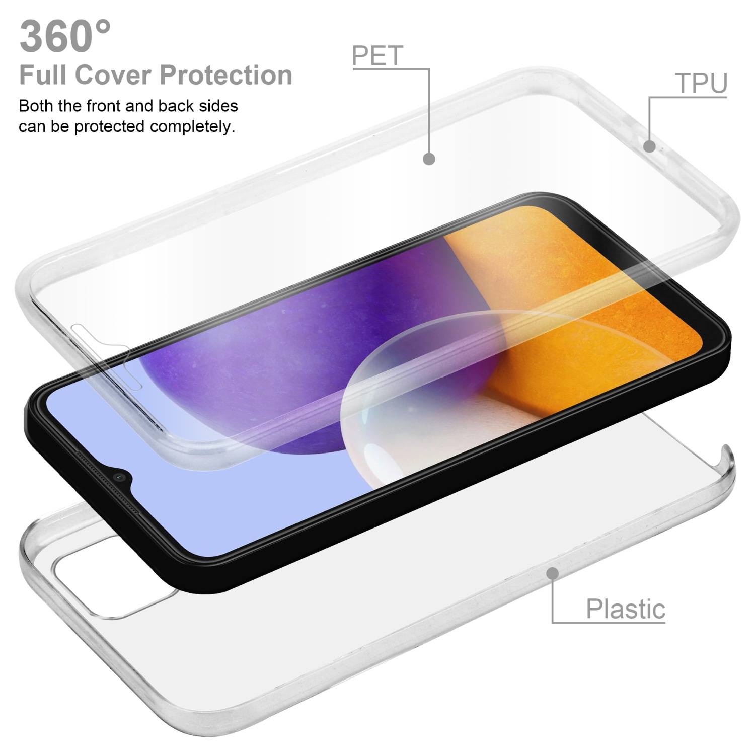 Cadorabo Schutzhülle für Samsung Galaxy A22 5G Hülle in Transparent 360° Etui Full Body Handyhülle Cover Case