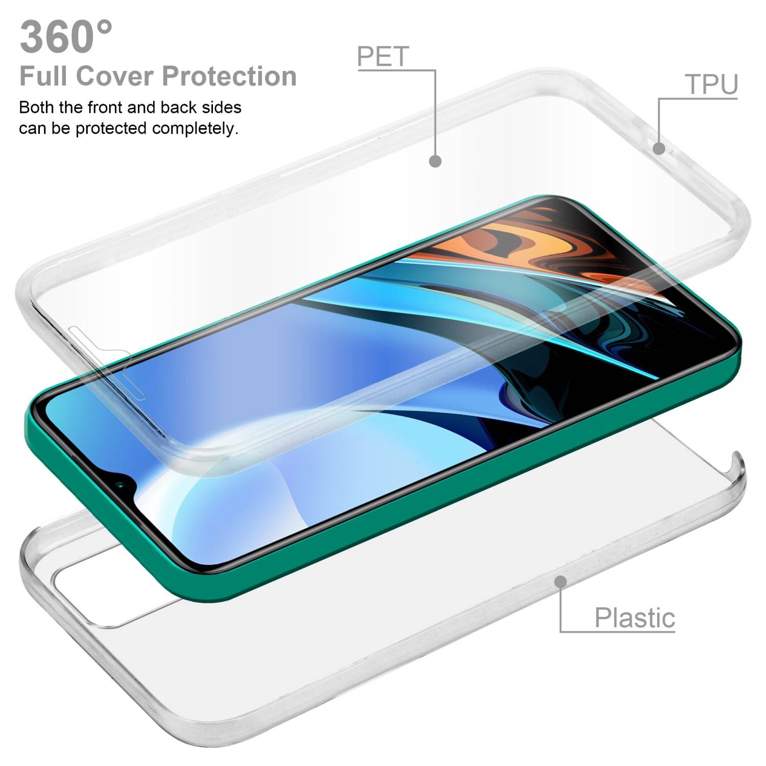Cadorabo Schutzhülle für Xiaomi RedMi 9T Hülle in Transparent 360° Etui Full Body Handyhülle Cover Case