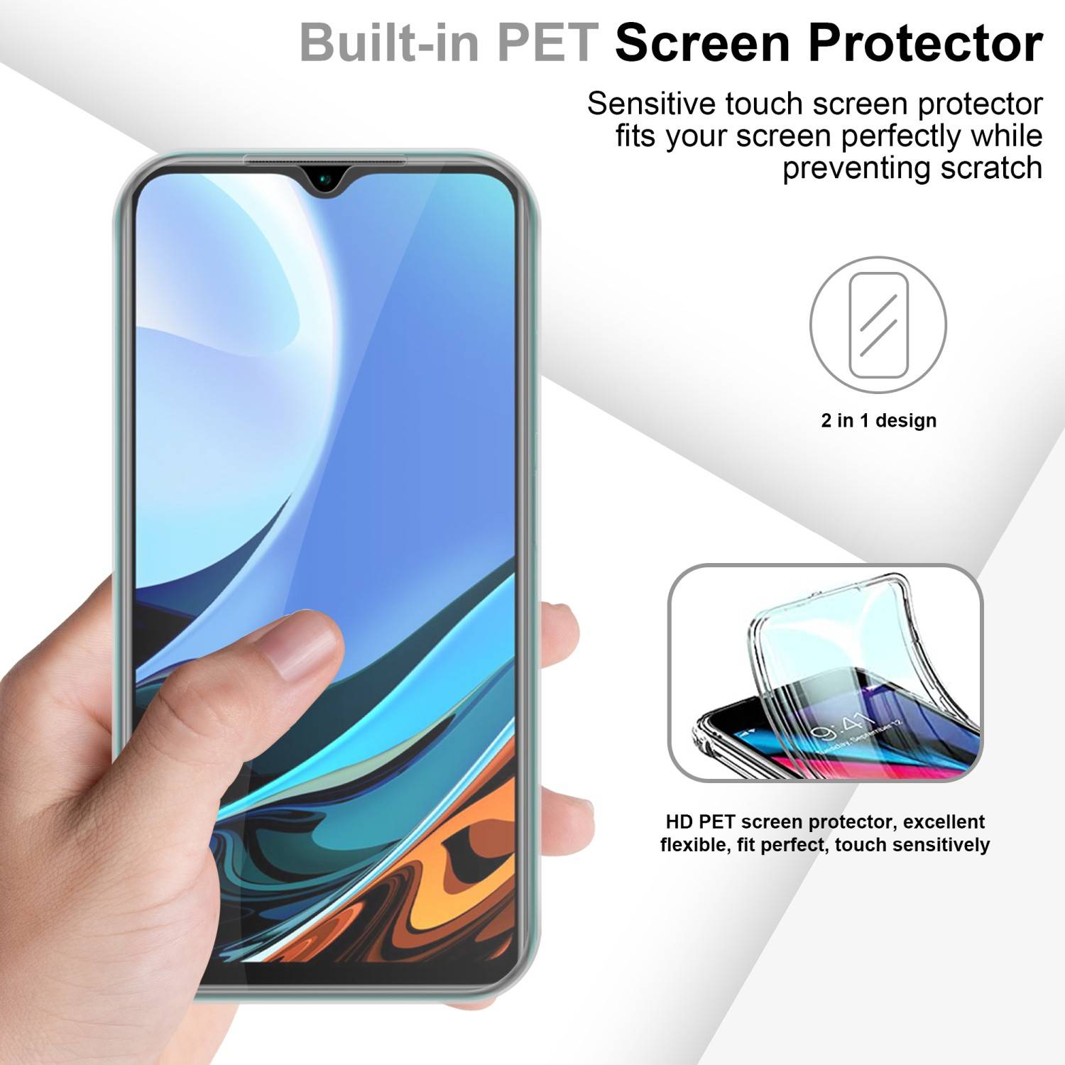 Cadorabo Schutzhülle für Xiaomi RedMi 9T Hülle in Transparent 360° Etui Full Body Handyhülle Cover Case