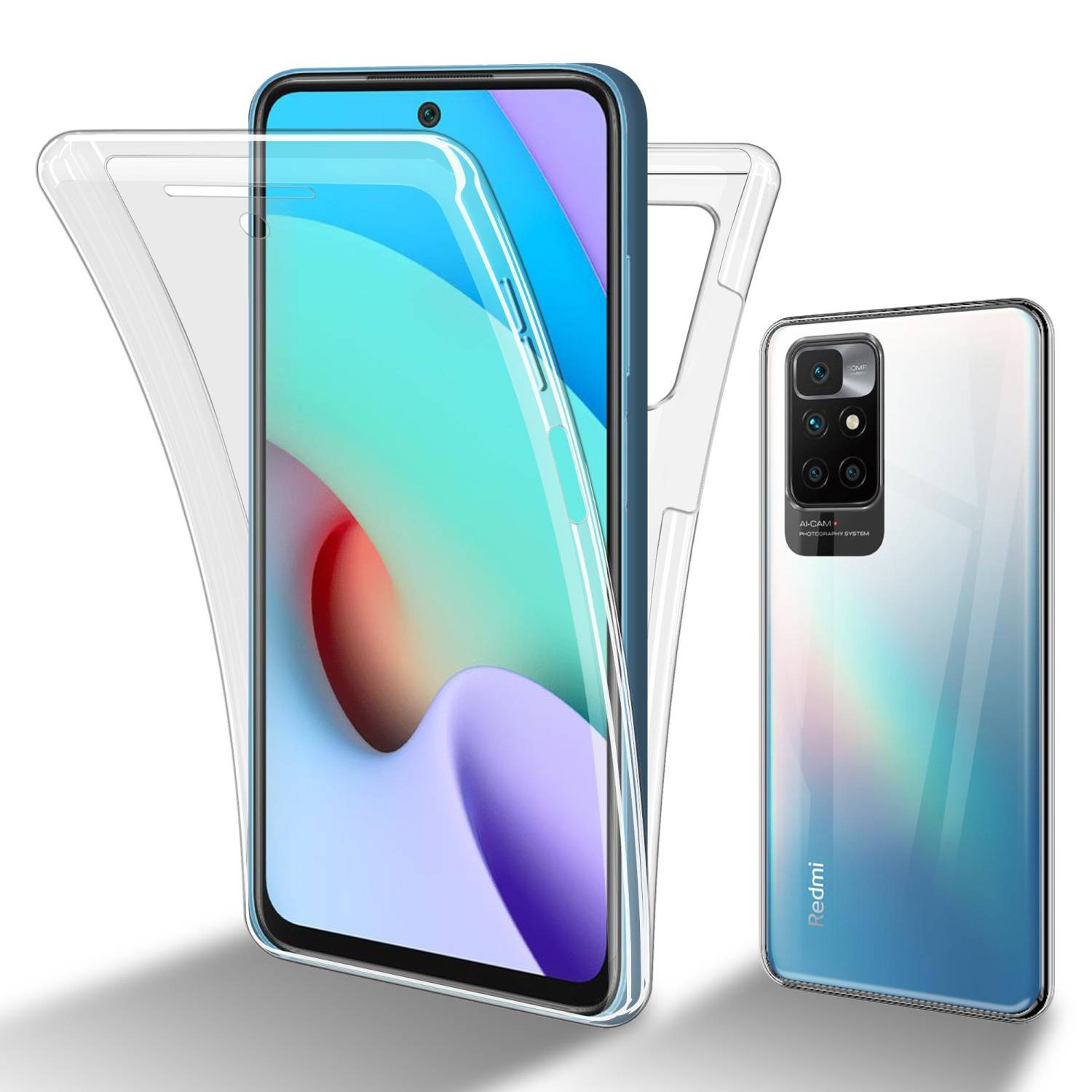 Cadorabo Schutzhülle für Xiaomi RedMi 10 / RedMi NOTE 11 4G Hülle in Transparent 360° Etui Full Body Handyhülle Cover