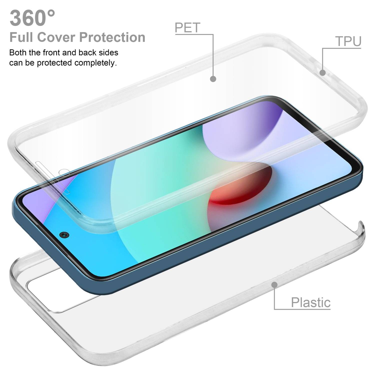 Cadorabo Schutzhülle für Xiaomi RedMi 10 / RedMi NOTE 11 4G Hülle in Transparent 360° Etui Full Body Handyhülle Cover
