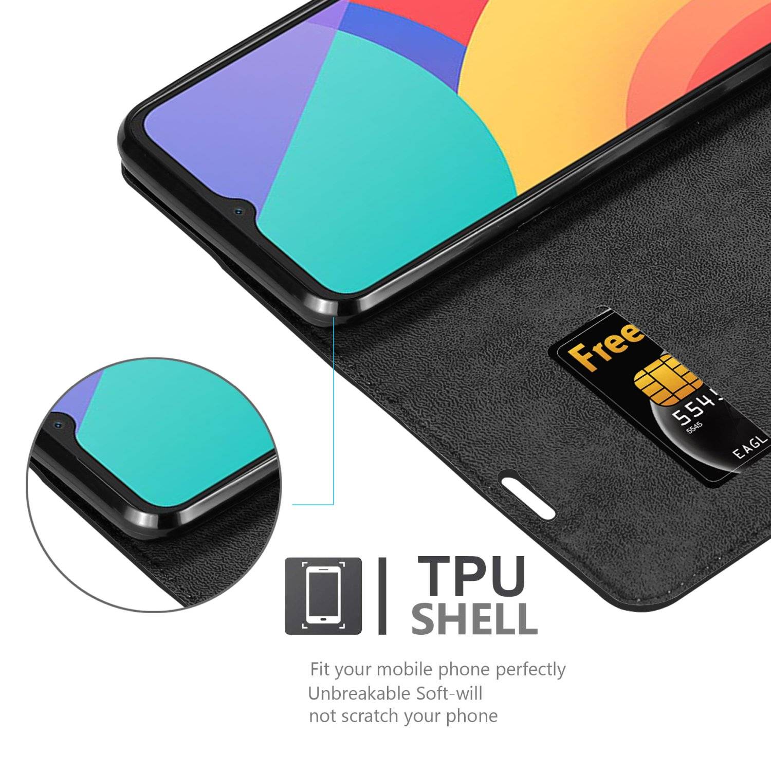Cadorabo Hülle für Alcatel 1S 2021 / 3L 2021 Schutz Hülle in Schwarz Handyhülle Etui Case Cover Magnetverschluss