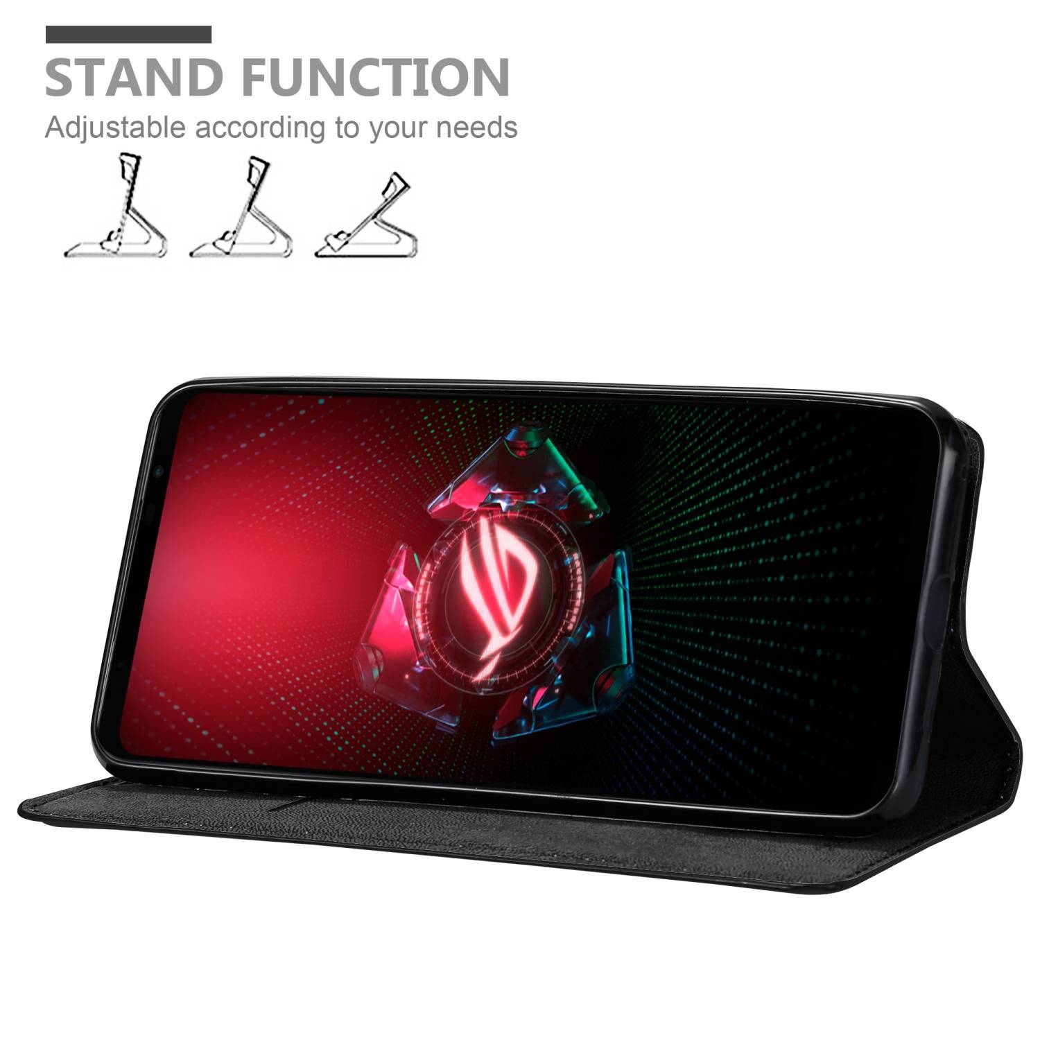 Cadorabo Hülle für Asus ROG Phone 5 Schutz Hülle in Schwarz Handyhülle Etui Case Cover Magnetverschluss