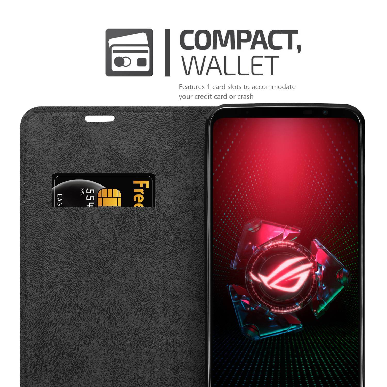 Cadorabo Hülle für Asus ROG Phone 5 Schutz Hülle in Schwarz Handyhülle Etui Case Cover Magnetverschluss