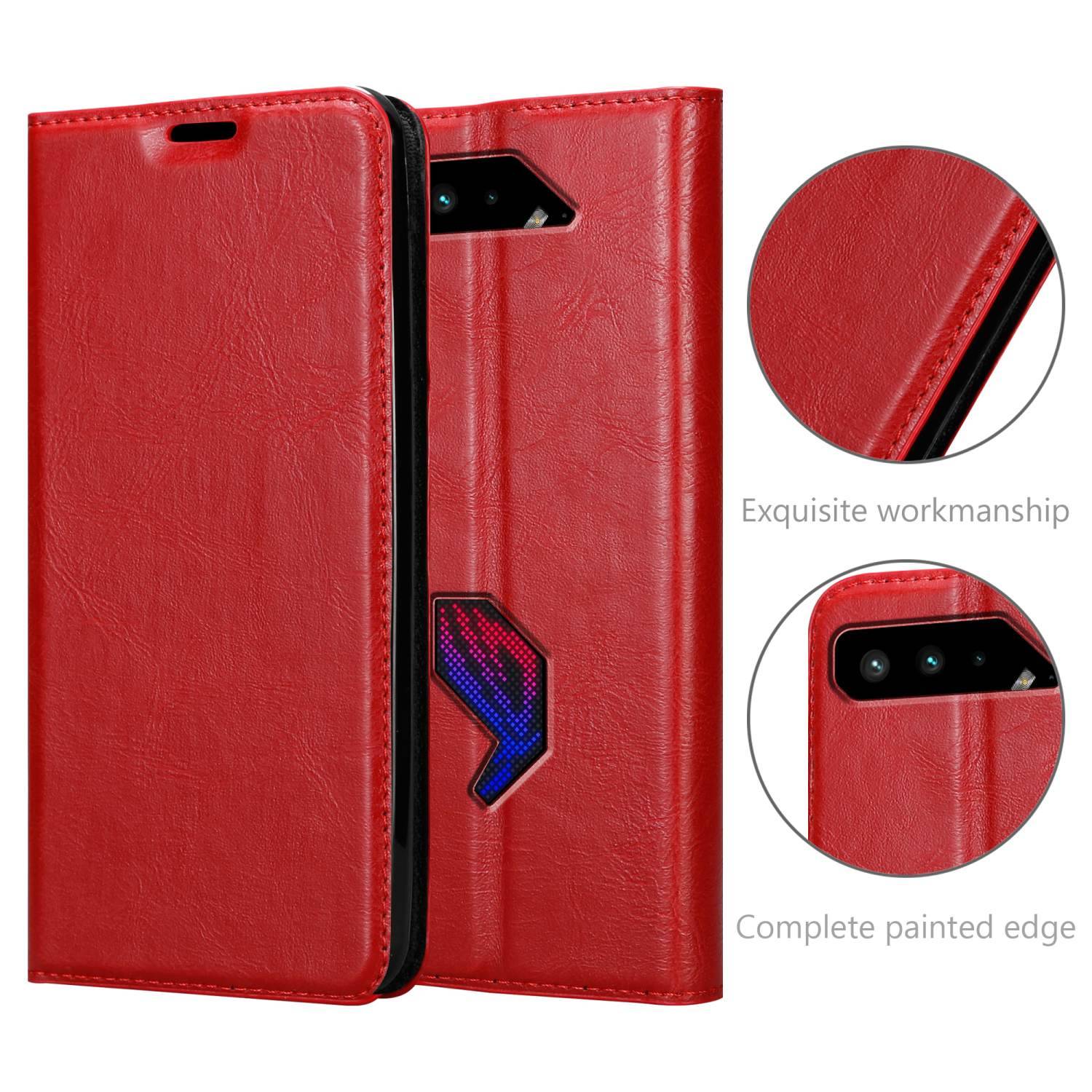 Cadorabo Hülle für Asus ROG Phone 5 Schutz Hülle in Rot Handyhülle Etui Case Cover Magnetverschluss