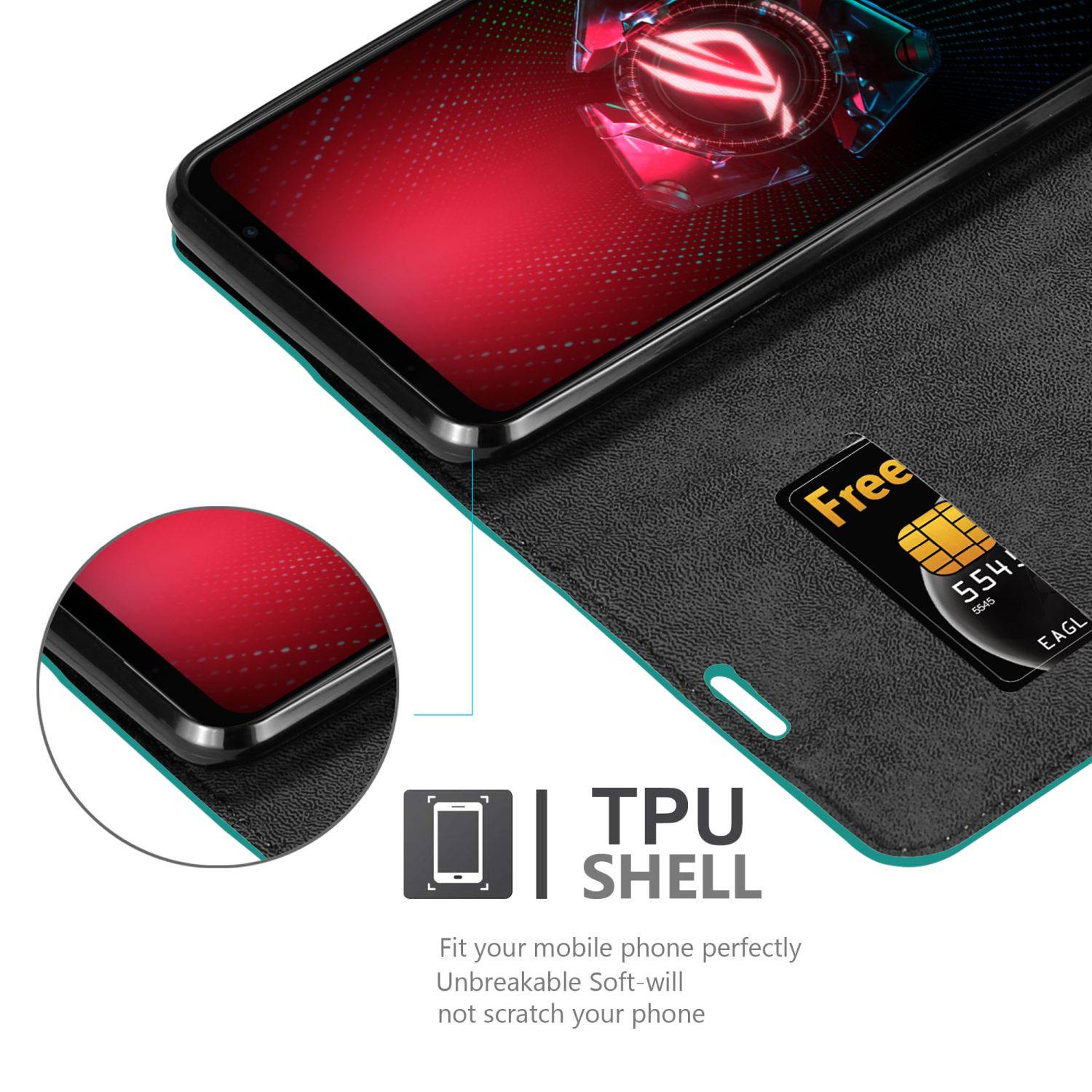 Cadorabo Hülle für Asus ROG Phone 5 Schutz Hülle in Türkis Handyhülle Etui Case Cover Magnetverschluss