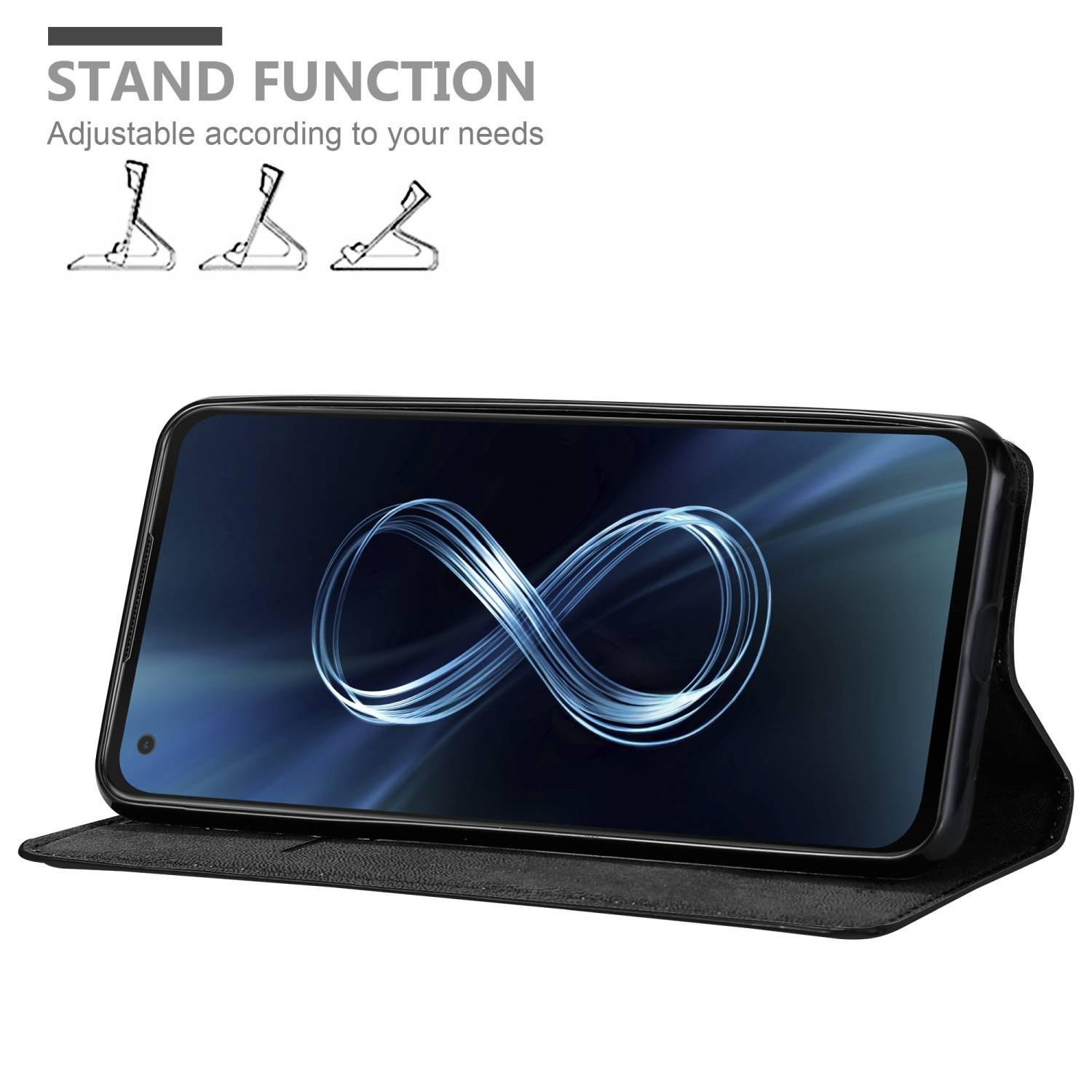 Cadorabo Hülle für Asus ZenFone 8 Schutz Hülle in Schwarz Handyhülle Etui Case Cover Magnetverschluss