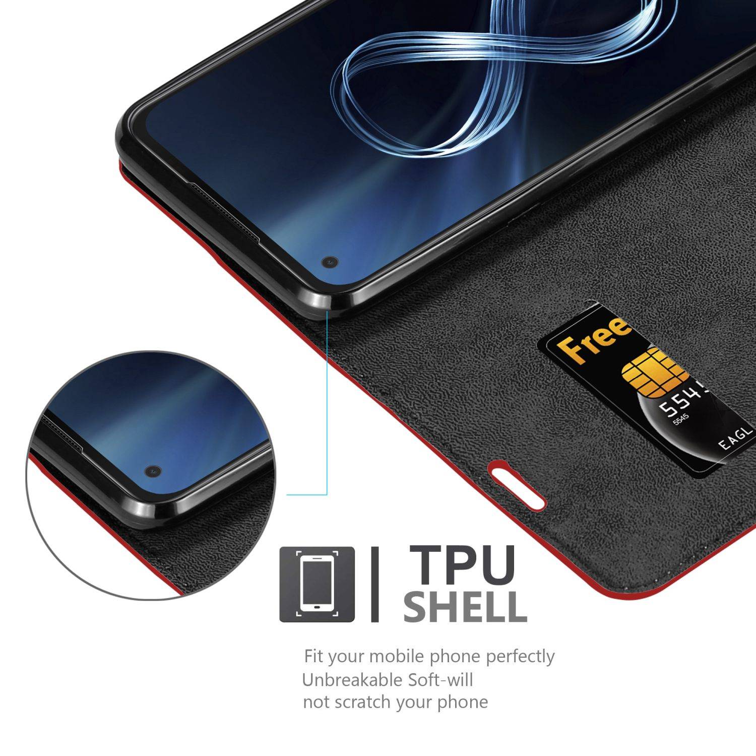Cadorabo Hülle für Asus ZenFone 8 Schutz Hülle in Rot Handyhülle Etui Case Cover Magnetverschluss