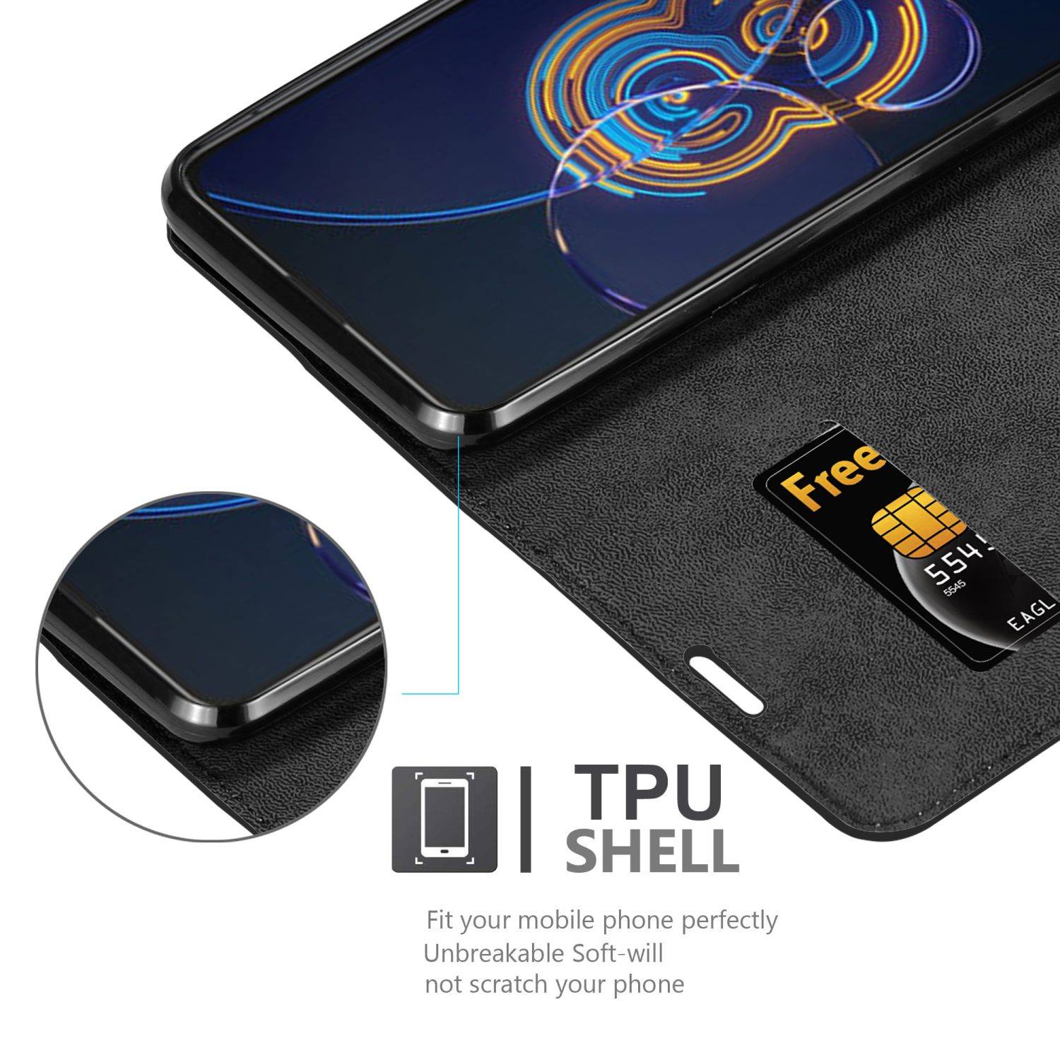 Cadorabo Hülle für Asus ZenFone 8 FLIP Schutz Hülle in Schwarz Handyhülle Etui Case Cover Magnetverschluss