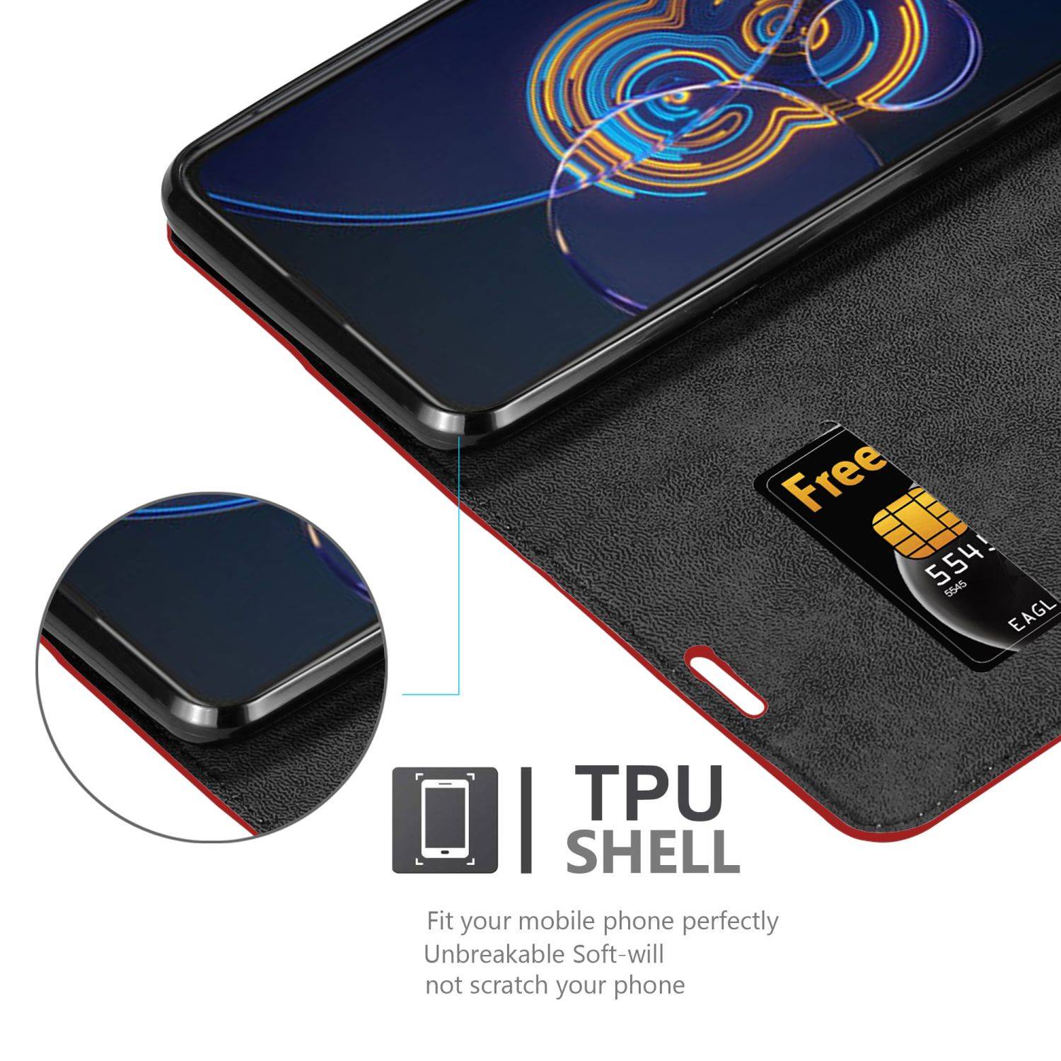 Cadorabo Hülle für Asus ZenFone 8 FLIP Schutz Hülle in Rot Handyhülle Etui Case Cover Magnetverschluss