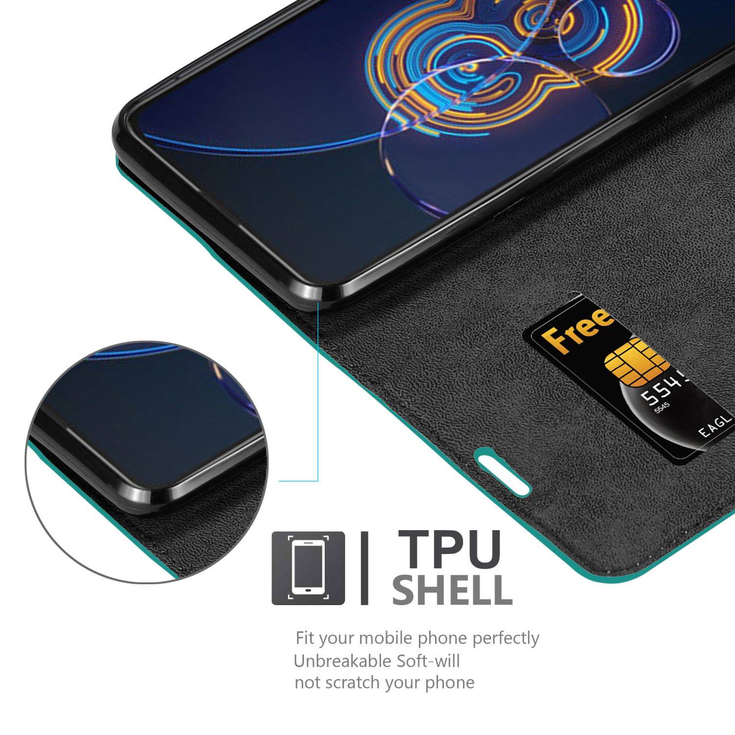 Cadorabo Hülle für Asus ZenFone 8 FLIP Schutz Hülle in Türkis Handyhülle Etui Case Cover Magnetverschluss