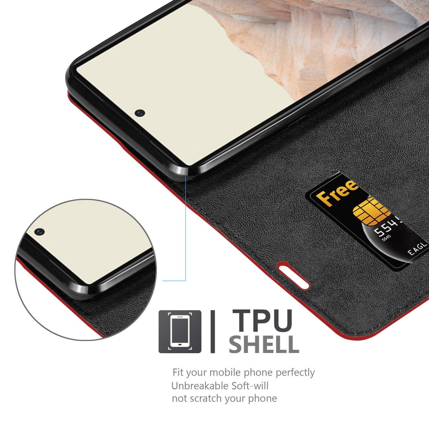 Cadorabo Hülle für Google PIXEL 6 Schutz Hülle in Rot Handyhülle Etui Case Cover Magnetverschluss